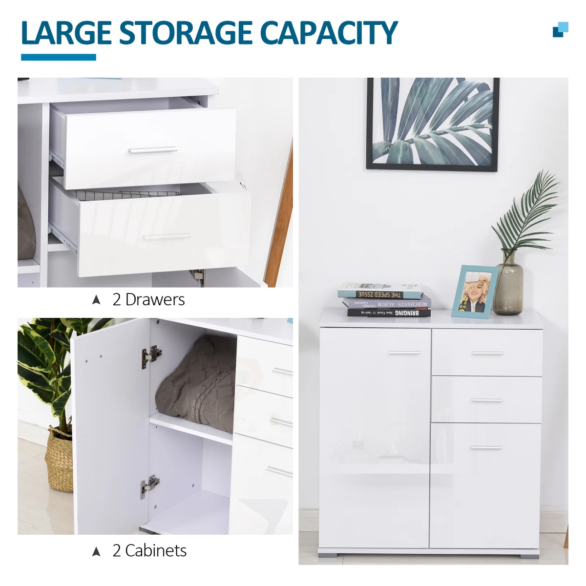 Unbranded White High Gloss Shoe Cabinet 2 Door 2 Drawer Hallway Storage Adjustable Shelves - Shoe Storage