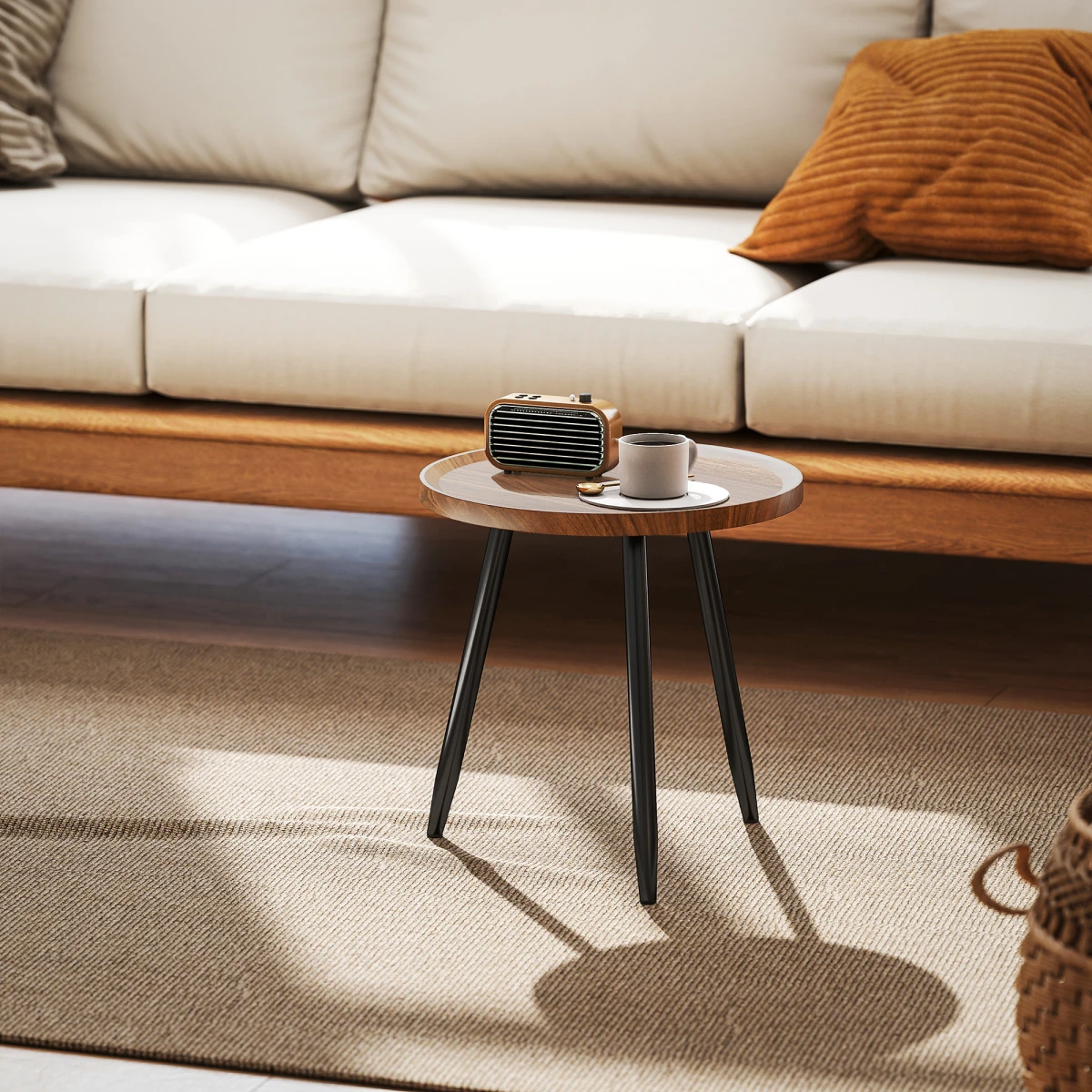 HOMCOM Round Side Table 50cm Tray Living Room by HOMCOM