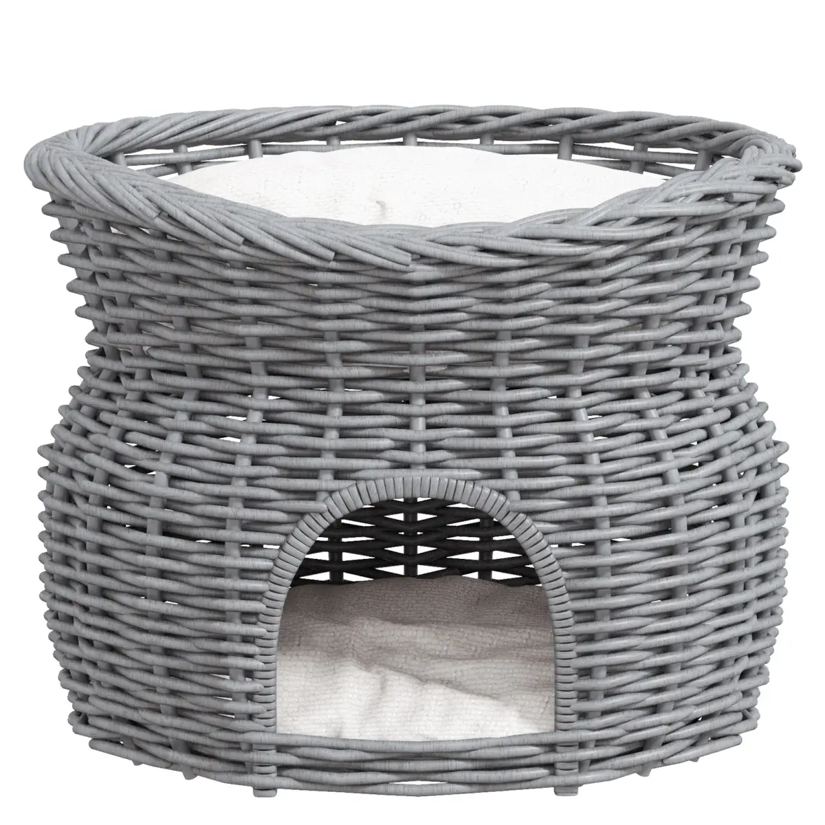 PawHut PawHut 2-Tier Elevated Pet Cushion Bed Basket Willow Cat Tree House Condo Kennel - Cat House