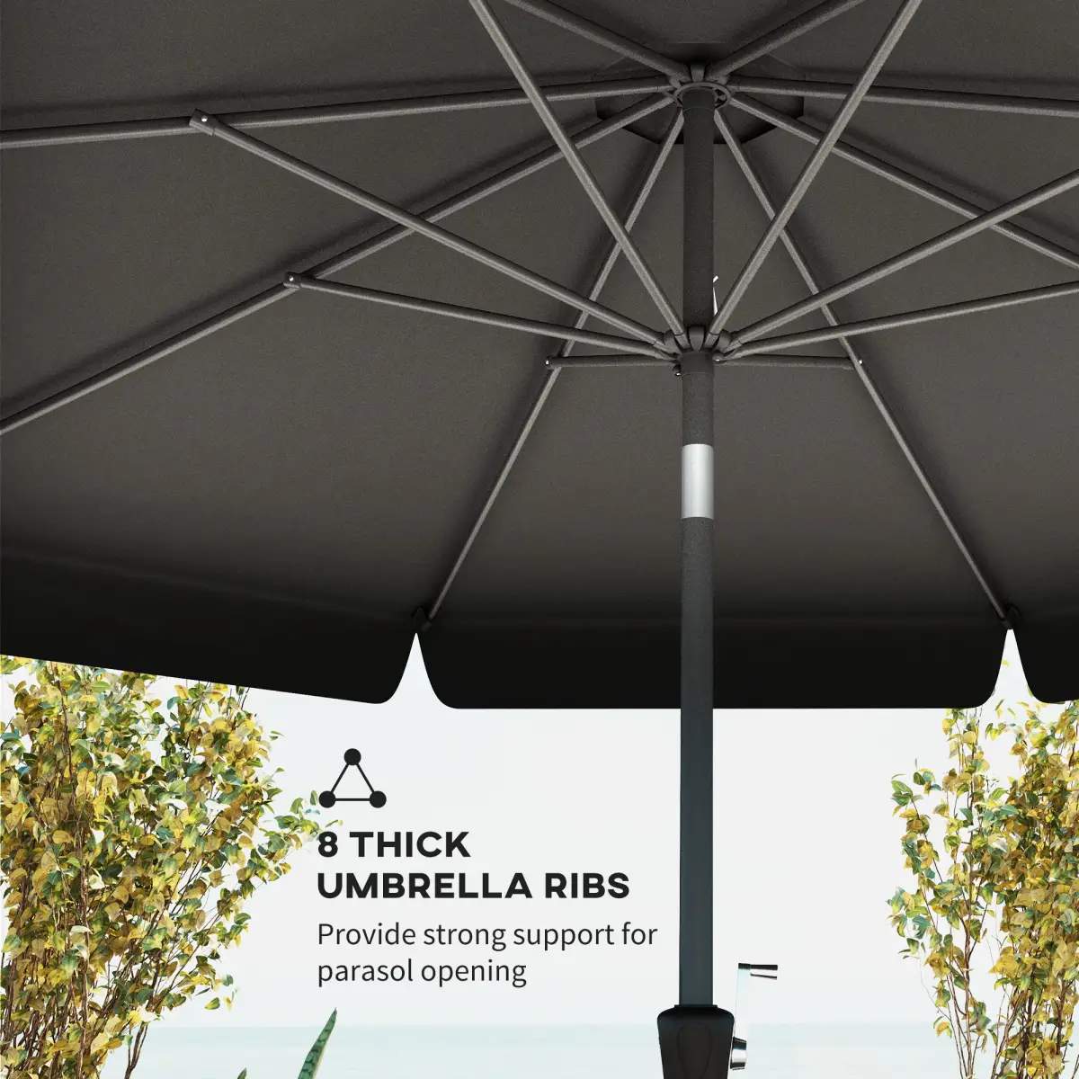 Outsunny Outsunny 2.7m Patio Umbrella Garden Parasol with Crank, Ruffles, 8 Ribs, Black - Parasol