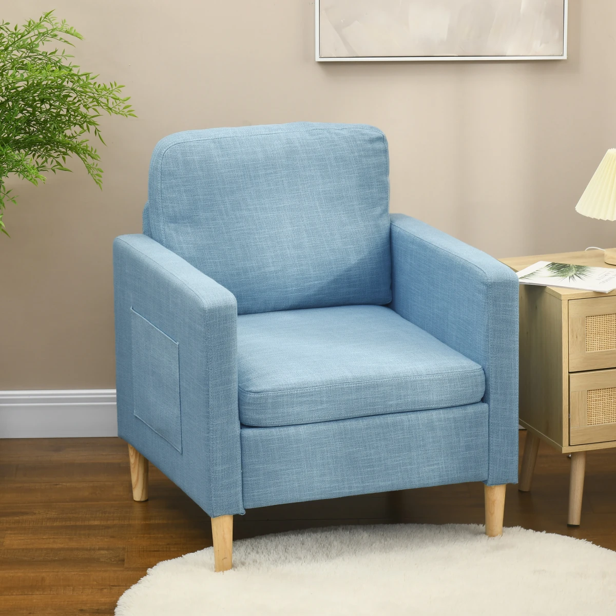 HOMCOM Armchair Compact Linen Look Upholstered for Bedroom by HOMCOM
