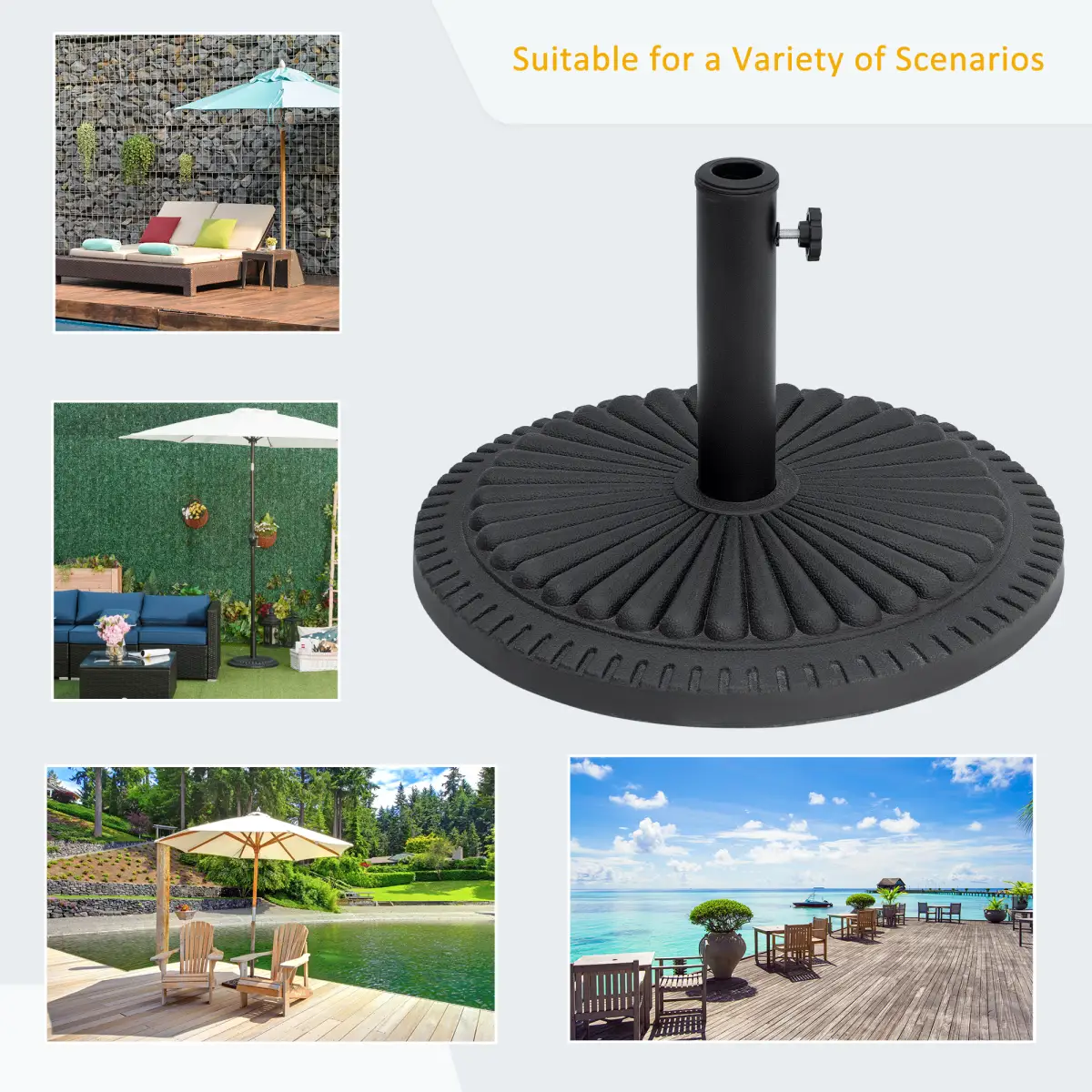 Outsunny Cement Outdoor Garden Round Parasol Base Black - Parasol