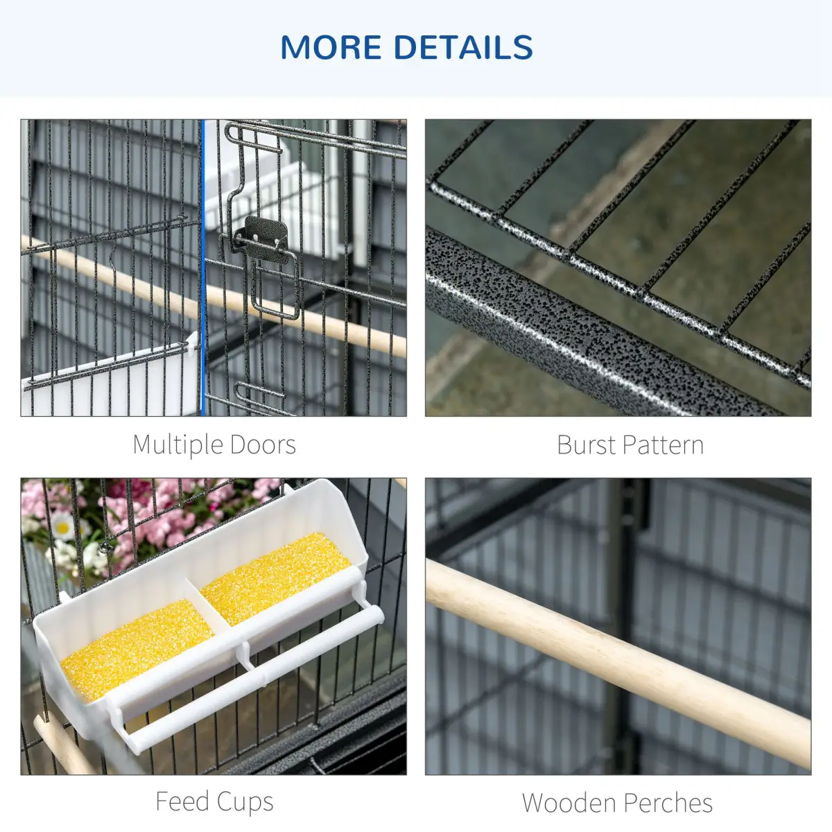 Unbranded Bird Cage Aviary for Budgies Canaries w/ Rolling Stand Slide-Out Tray, Grey - Bird Cage