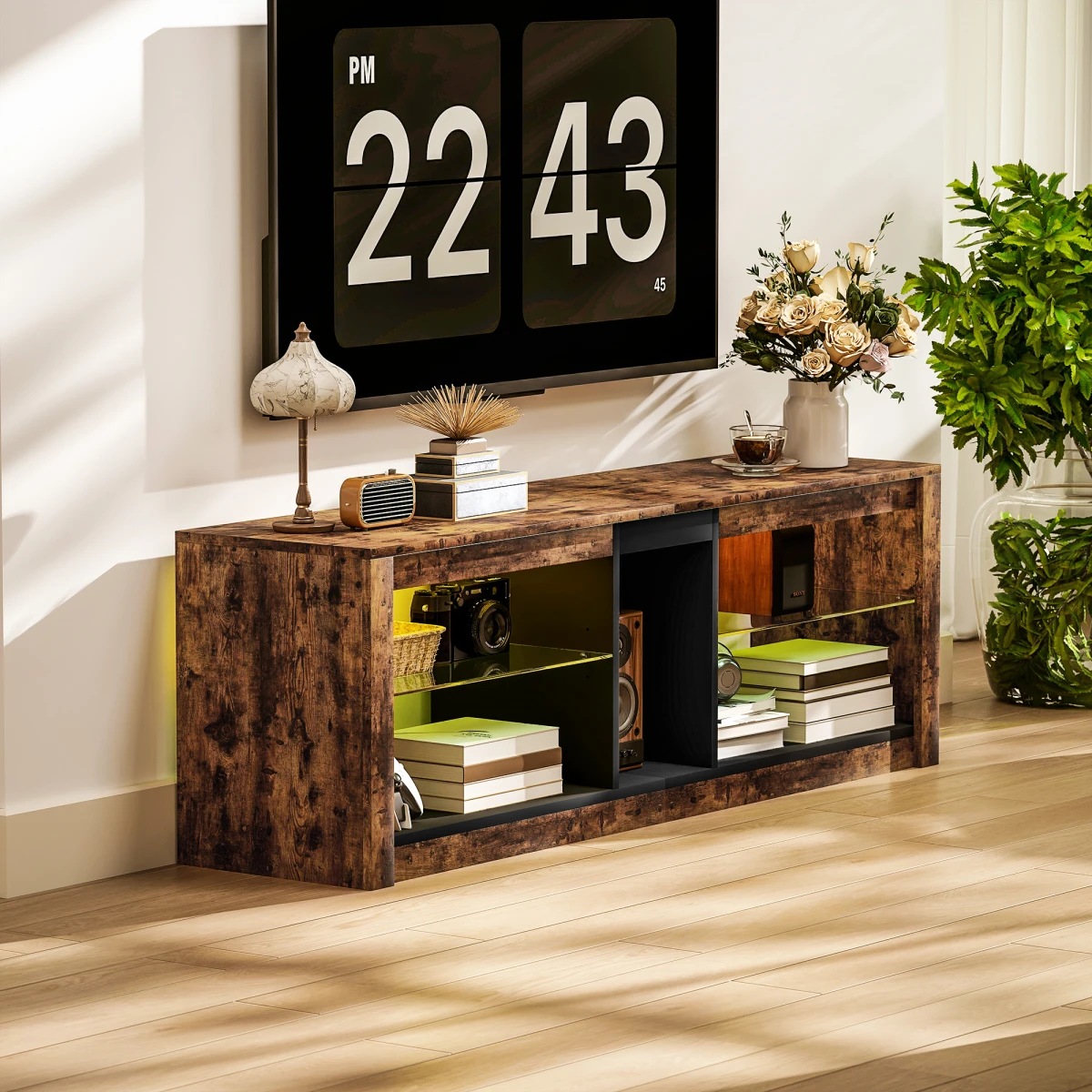 HOMCOM TV Stand 140cm Top LED Lights Living Room Unit by HOMCOM