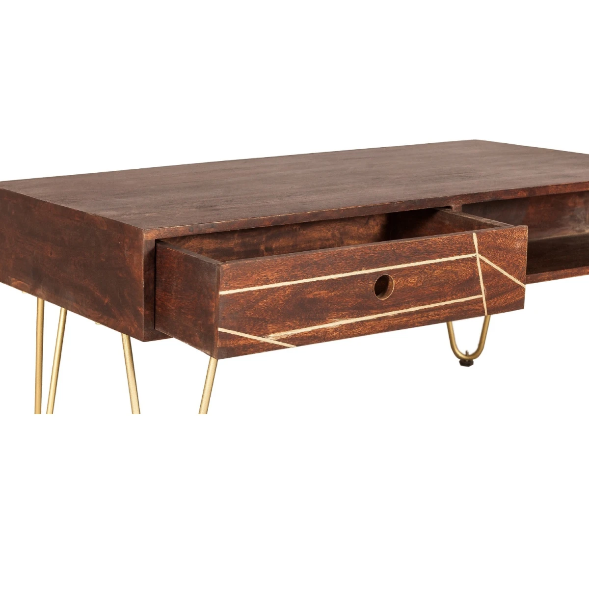 Premium Coffee Table 48In L 24In W 16In H With Drawer Gold Hairpin Legs Living Room by Indian Hub