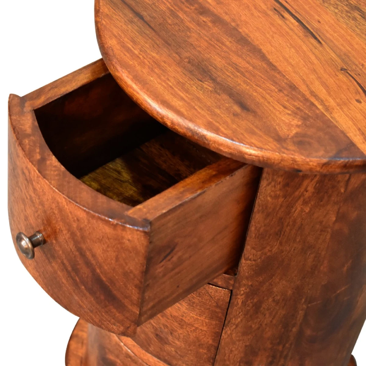 Artisan Furniture Artisan Furniture Drum Chest Mini Round Three Drawer Solid Mango Wood Chestnut Finish For Small Item Storage - Chest of Drawers