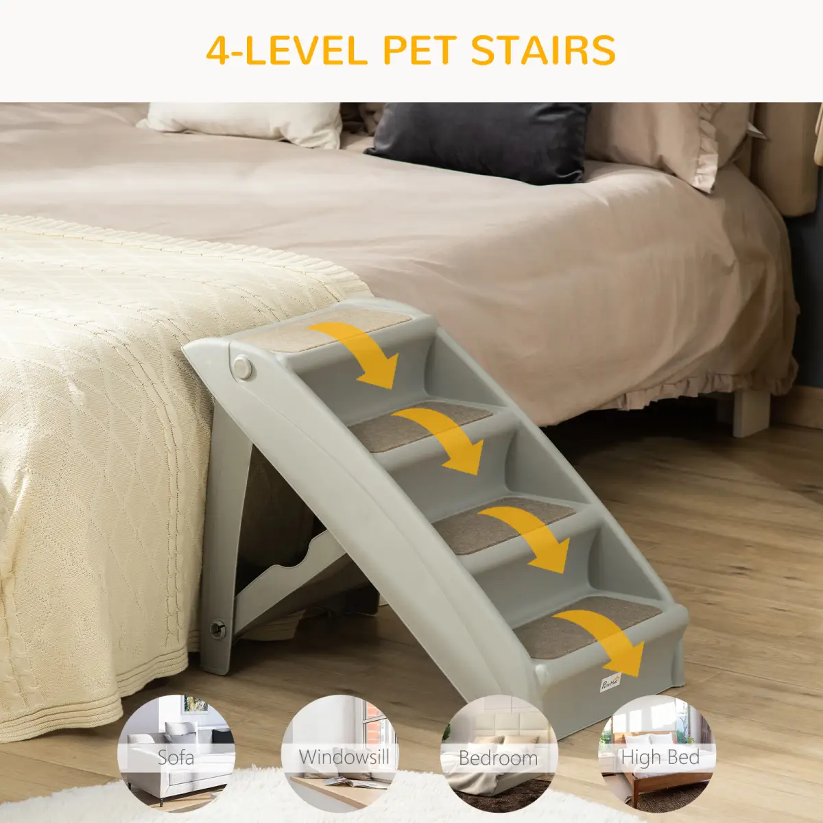 Unbranded Portable Dog Steps for Bed, Sofa Non-Slip Pet Stairs for Cats, Dogs - Grey - Dog Steps