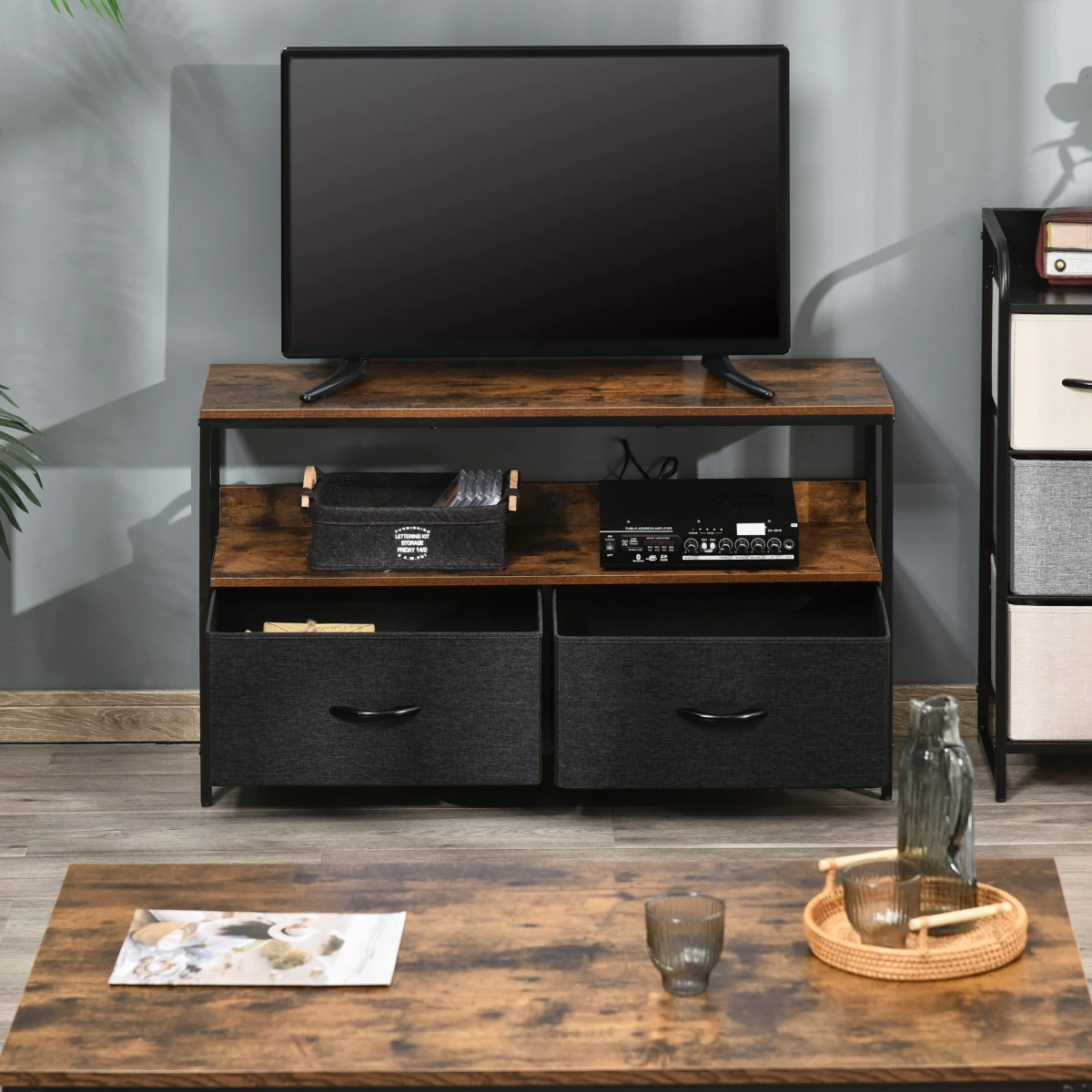 Homcom HOMCOM TV Console Wide Foldable Linen Drawers Living Room - TV Unit