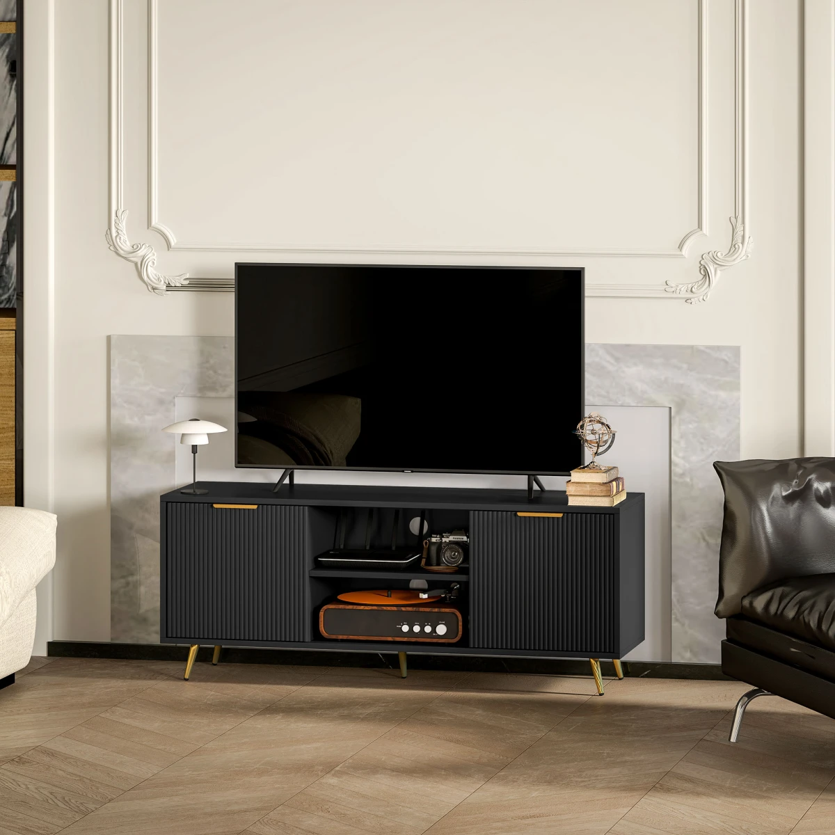 HOMCOM HOMCOM Modern TV Stand Cabinet For 55 Inch TV Storage Black - TV Unit