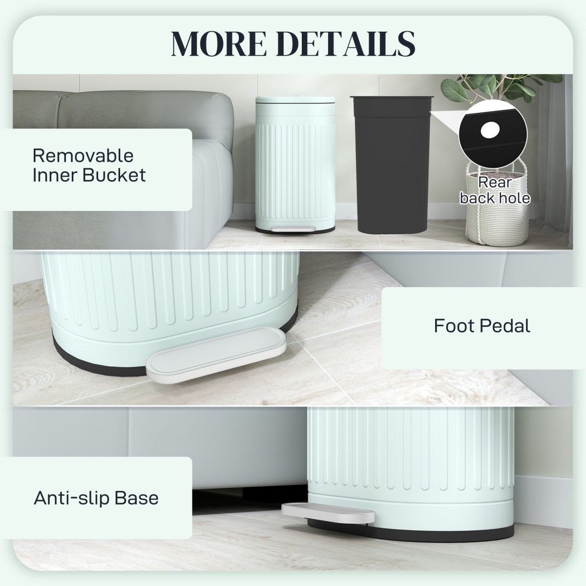 HOMCOM 30L Pedal Bin, Metal Kitchen Bin with Soft-close Lid, Light Green - from HOMCOM