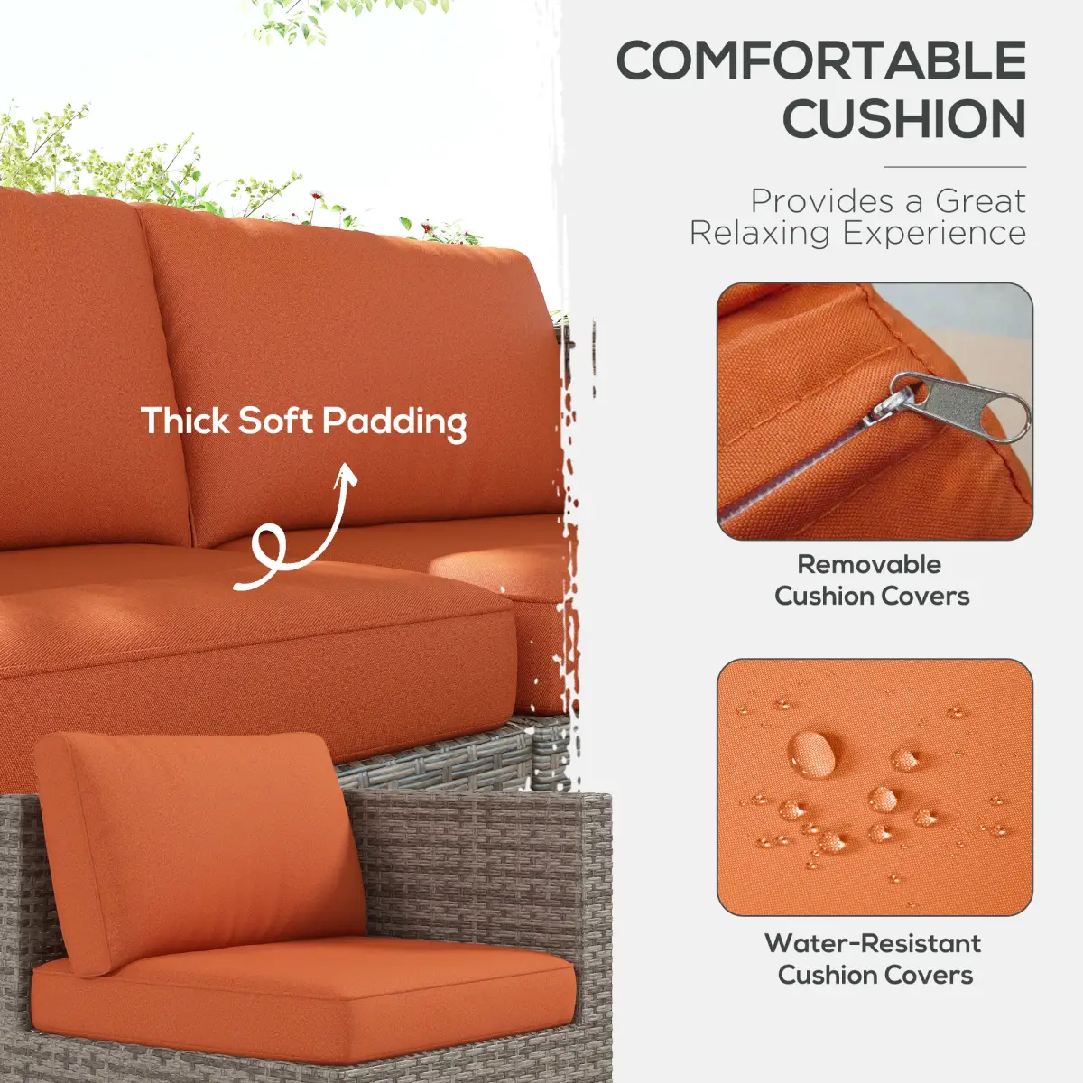 Outsunny Outsunny 8pc Outdoor Patio Furniture Set Weather Wicker Rattan Sofa Chair Orange - Garden Sofa Sets