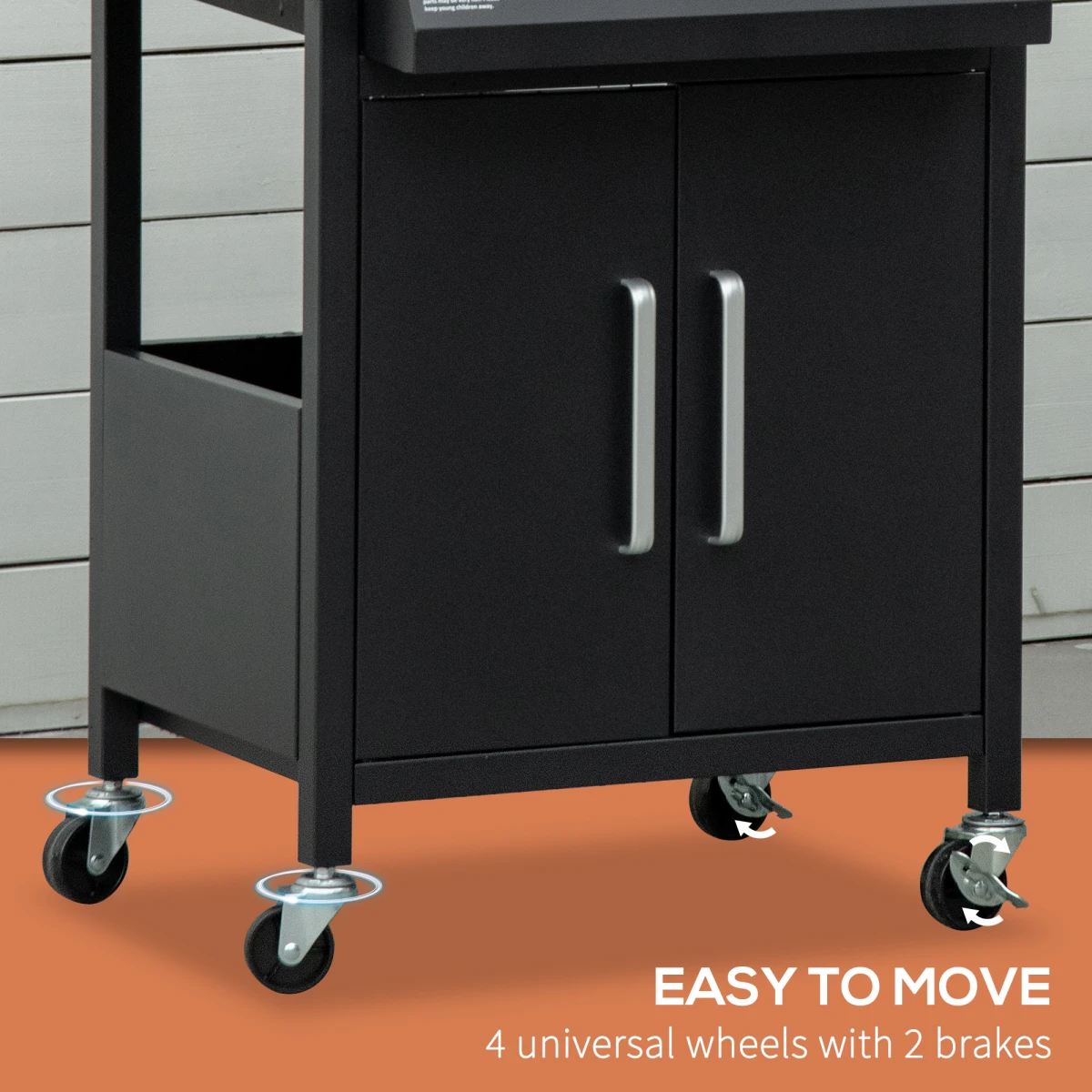 Outsunny 3 Burner Gas BBQ Grill Portable Barbecue Trolley Warming Rack Storage Cabinet - Wine Rack