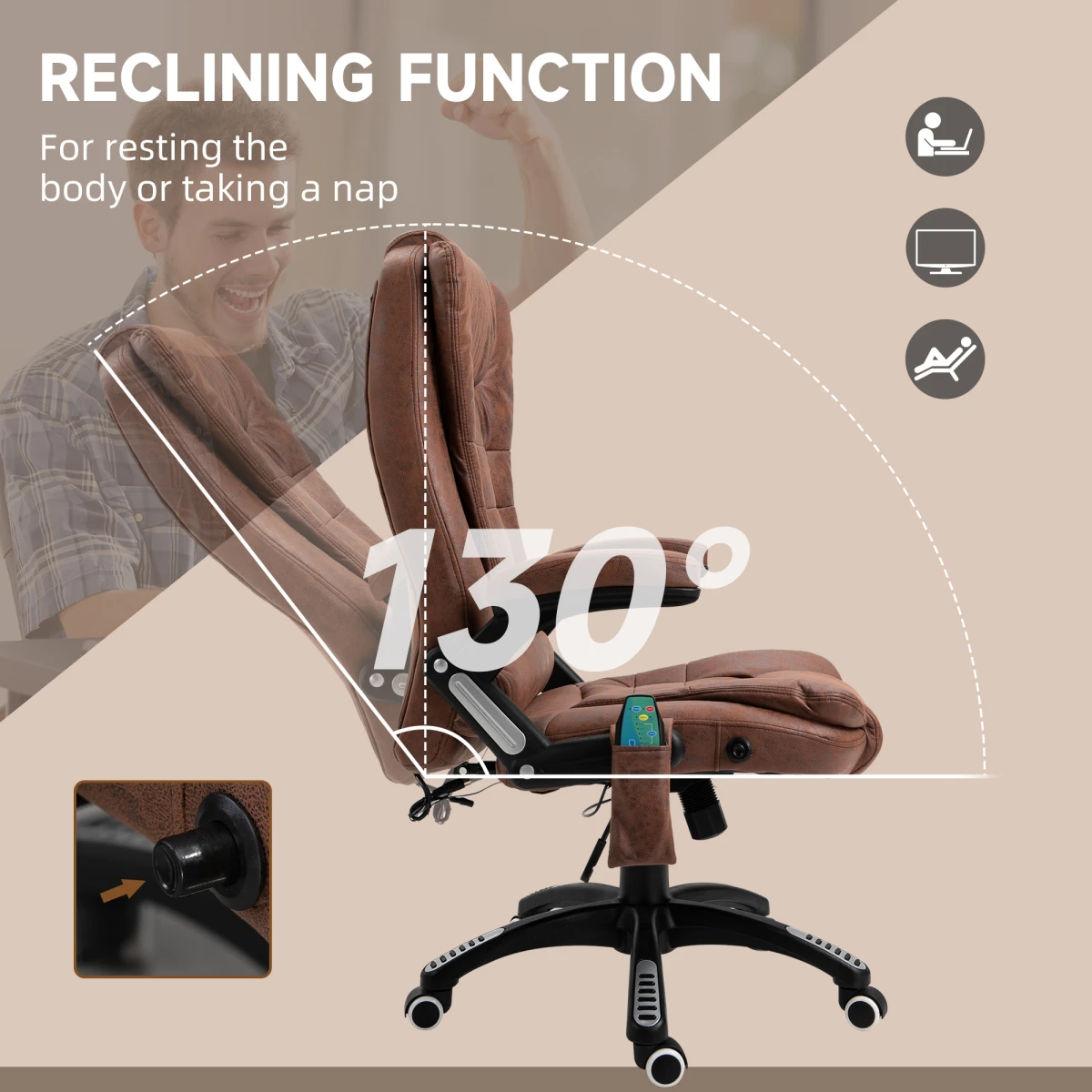 Executive Brown Reclining Chair Full Size With Heating Massage Points Relaxing Headrest For Home Office by Unbranded