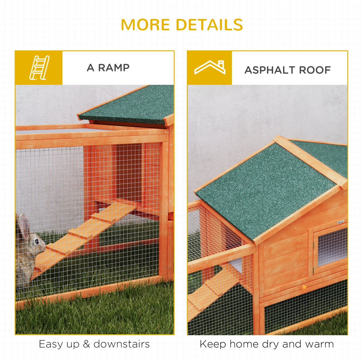 PawHut Wooden Rabbit Hutch Guinea Pig Hutch, Orange, 309 x 70 x 87cm - from PawHut