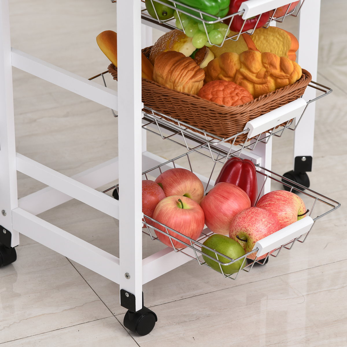 MDF Extendable Kitchen Island Trolley White - from HOMCOM