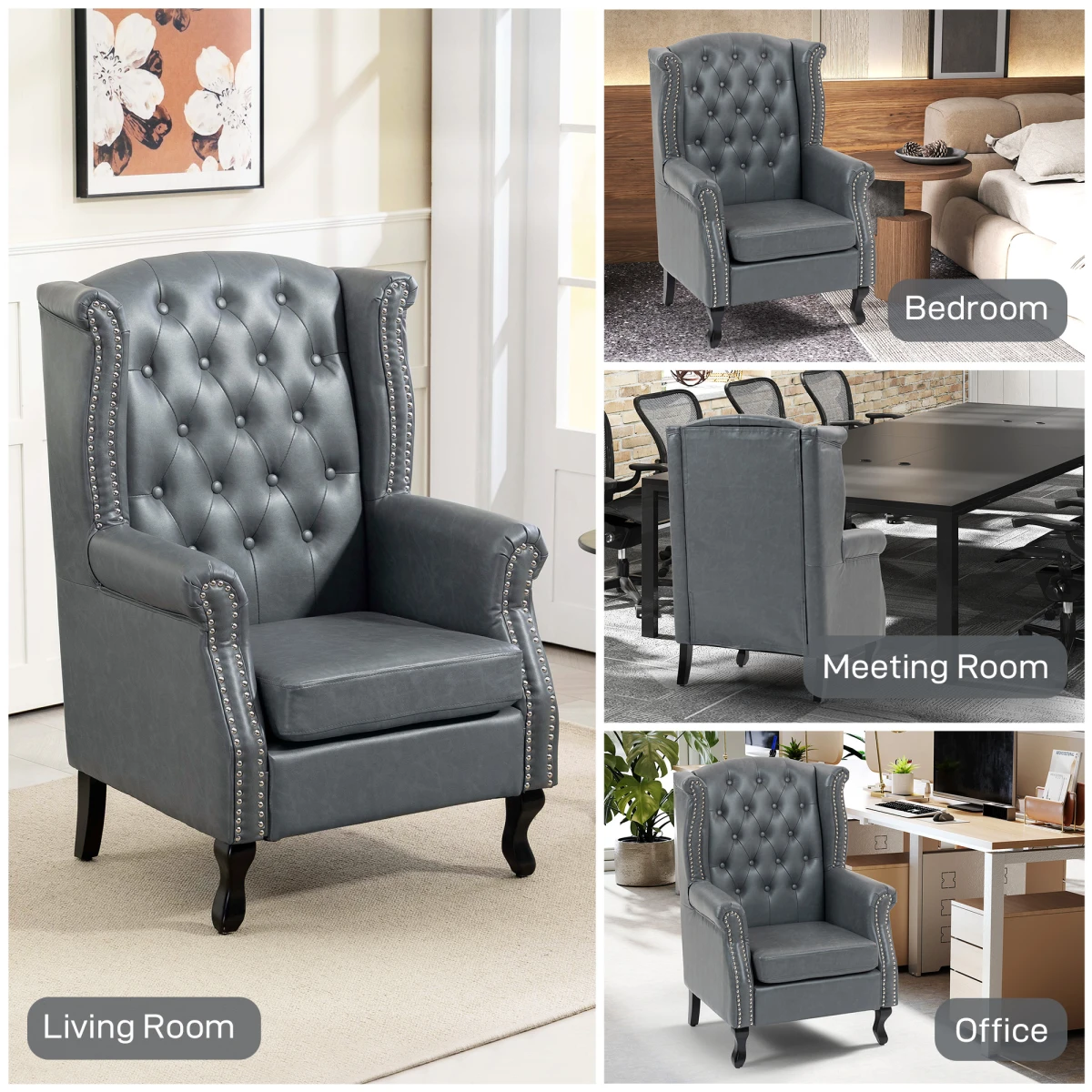 HOMCOM HOMCOM Armchair Compact Tufted Wing Back Bedroom - Armchair