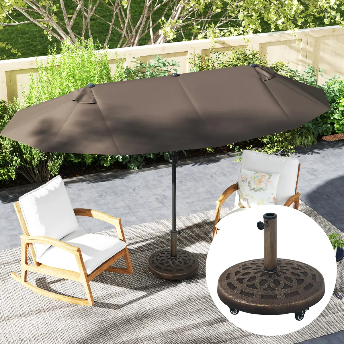 Outsunny Outsunny 21kg Resin Garden Parasol Base Umbrella Stand with Wheels - Parasol