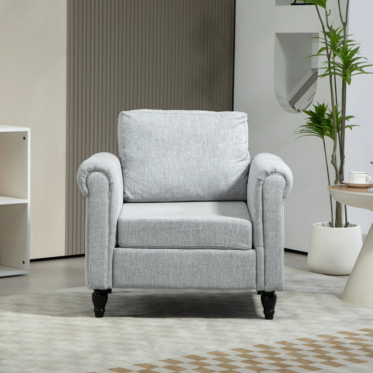 HOMCOM Vintage Armchair Medium Chenille Upholstered Lounge - Armchair
