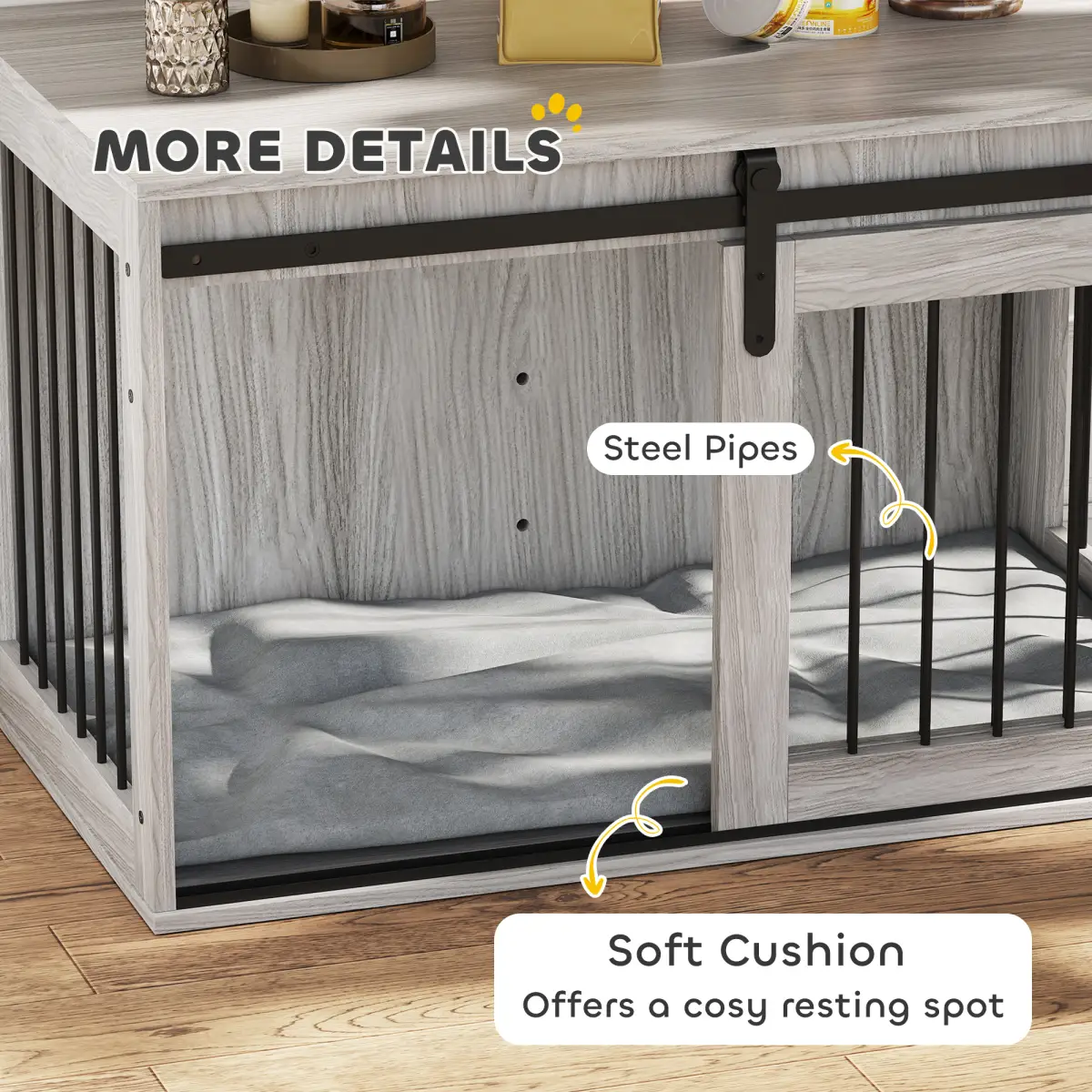 PawHut PawHut Dog Crate Furniture with Removable Cushion for Large Dogs - Grey - Dog Crate