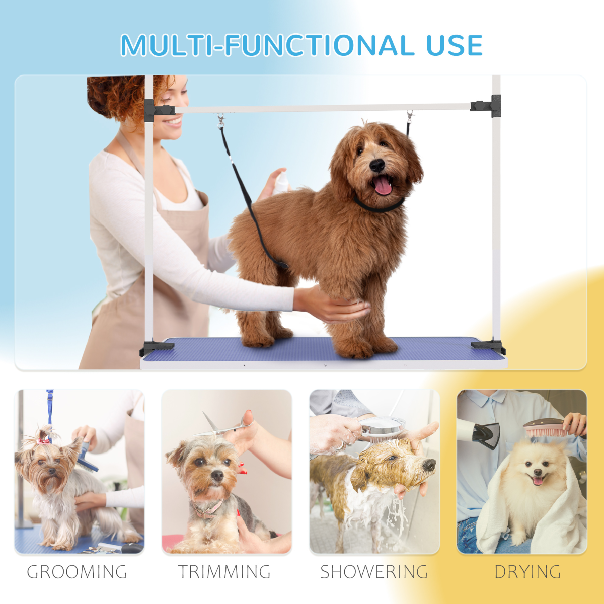 Metal Adjustable Dog Grooming Table Rubber Top 2 Safety Slings Mesh Pawhut - from Unbranded