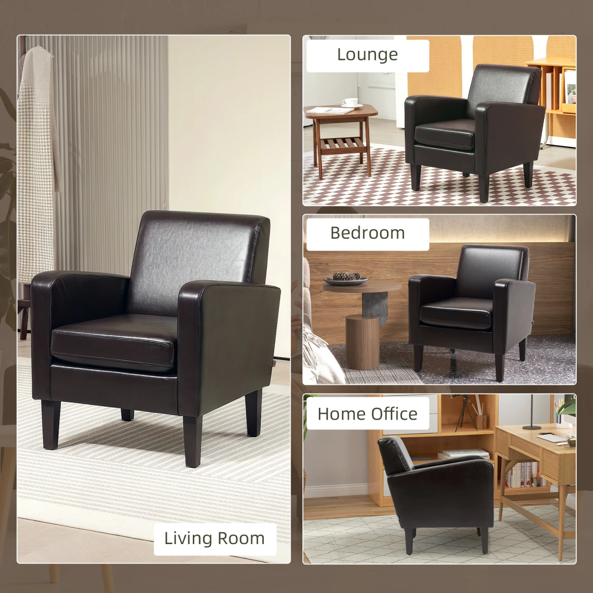 HOMCOM Armchair Compact PU Leather Eucalyptus Wood Bedroom by HOMCOM