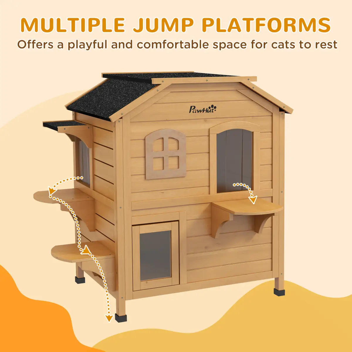 PawHut Wooden Cat House Cat Cave Pet Shelter Condos Outdoor Natural Wood Finish - Cat House