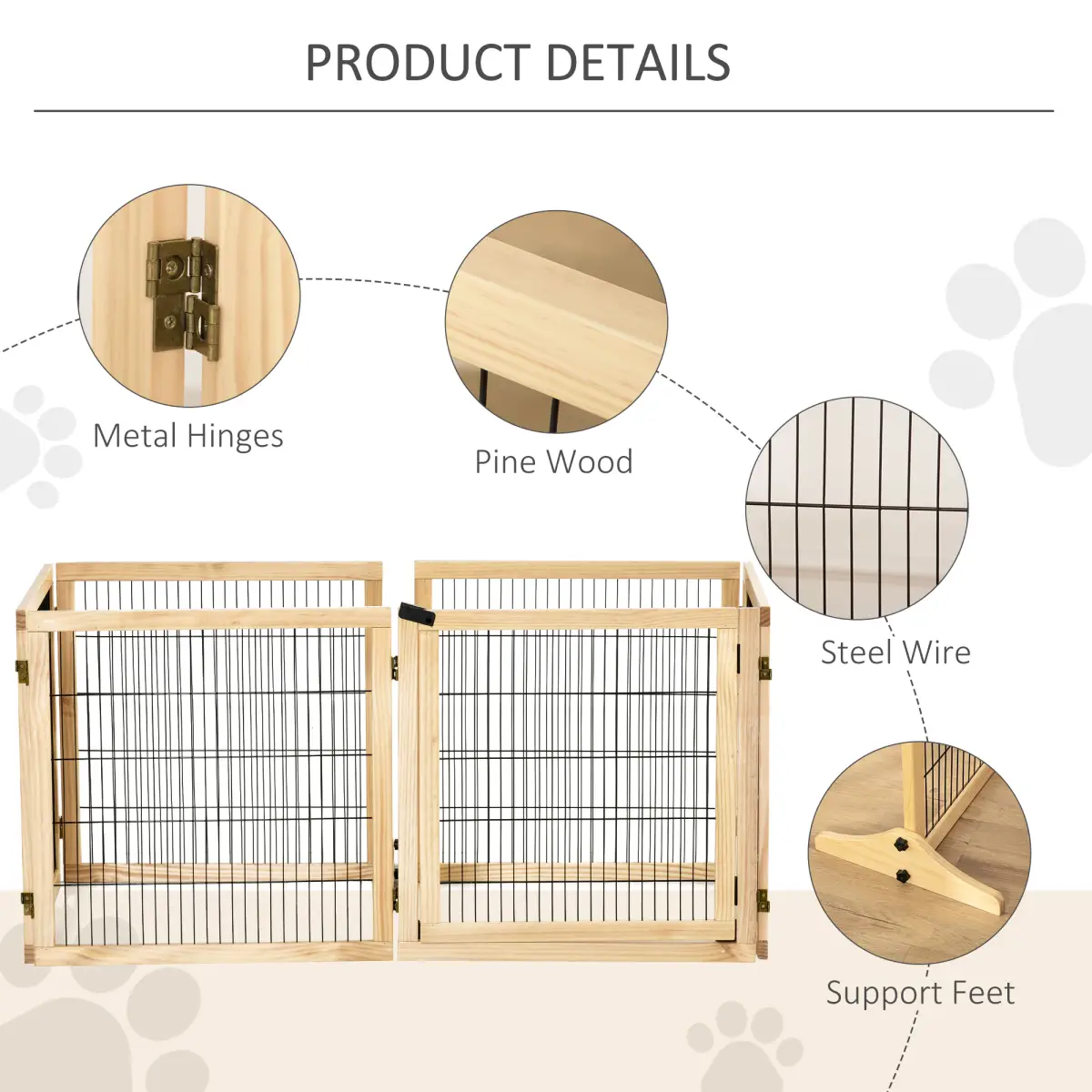 PawHut PawHut Freestanding Pet Dog Gate, Six-Panel Foldable Wooden Playpen, 432cm - Pet Gate