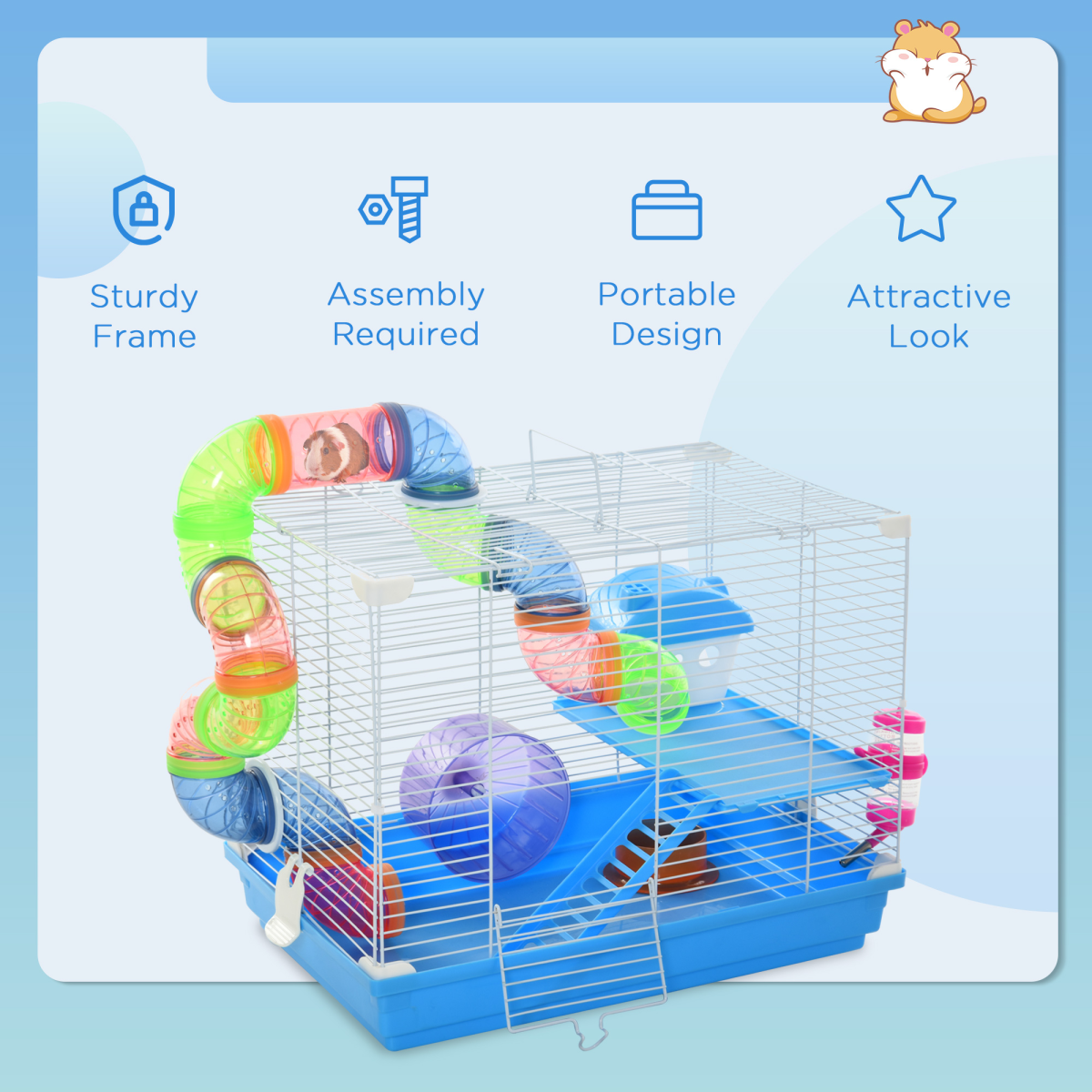Hamster Cage Carrier Small Animal House w/ Exercise Wheels Tunnel Tube Pawhut - from Unbranded