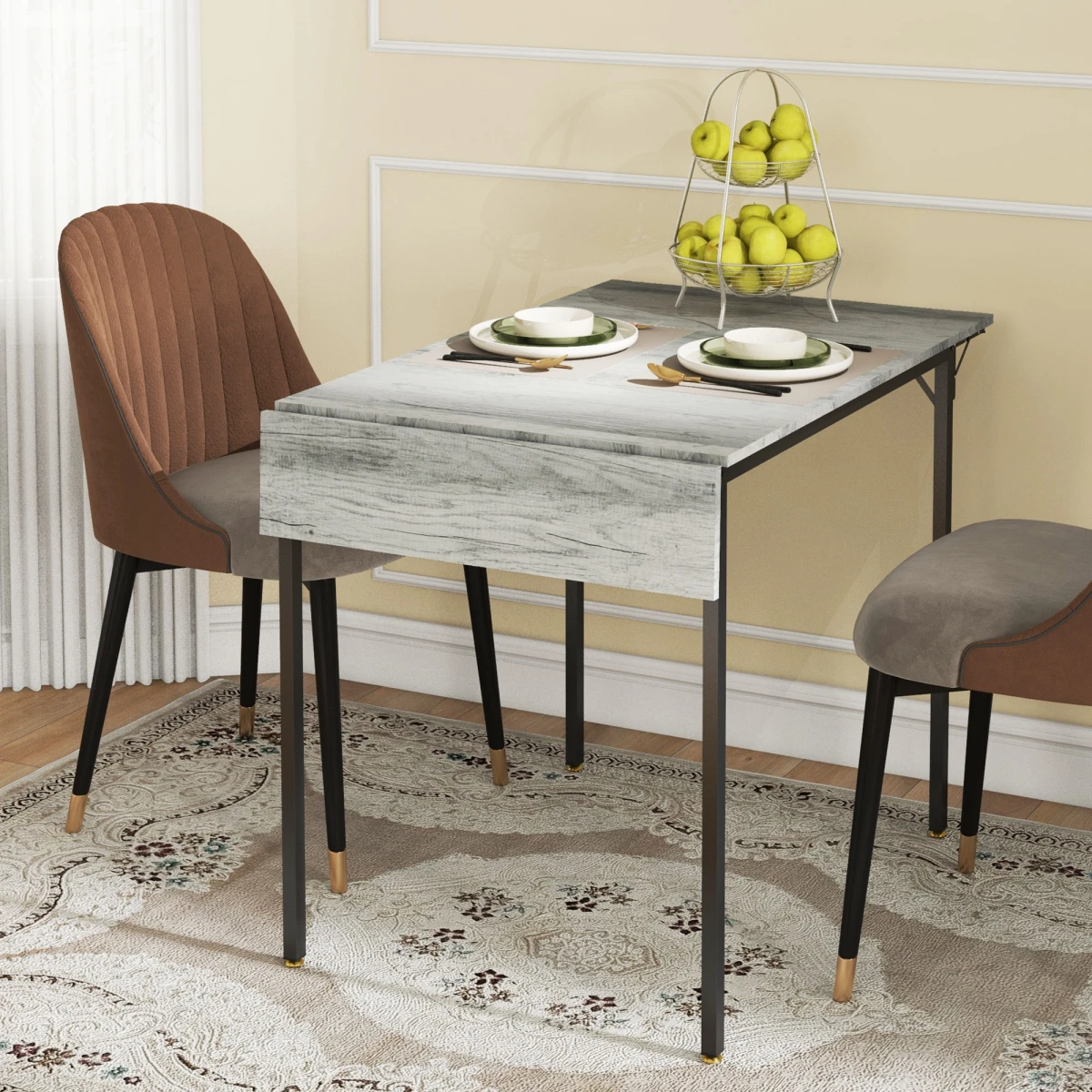 HOMCOM Folding Dining Table 2-4 Seats Drop Leaf Grey Kitchen by PawHut