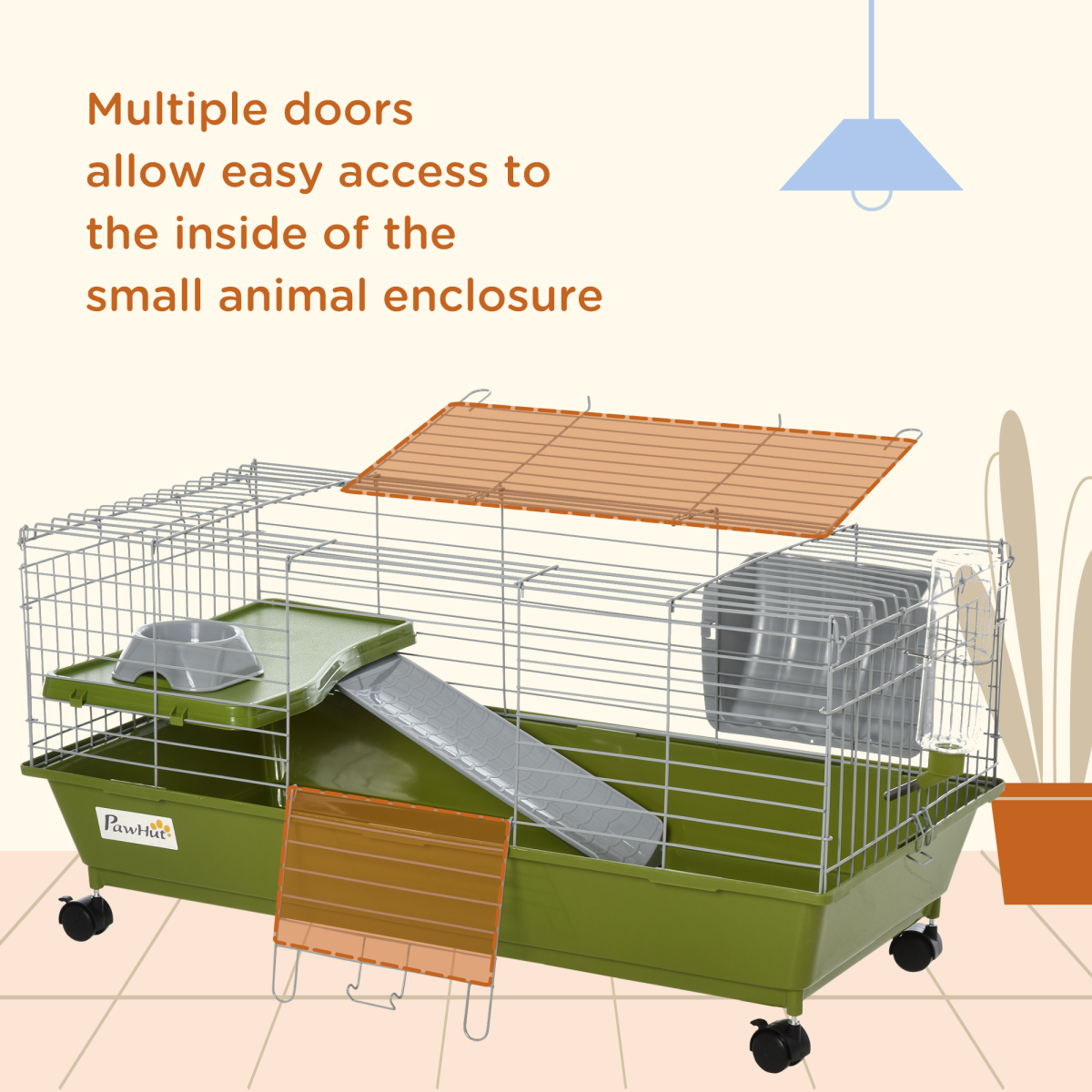 89cm Small Animal Home Cage for Rabbit Ferret Chinchilla w/ Wheels Green - from Pawhut
