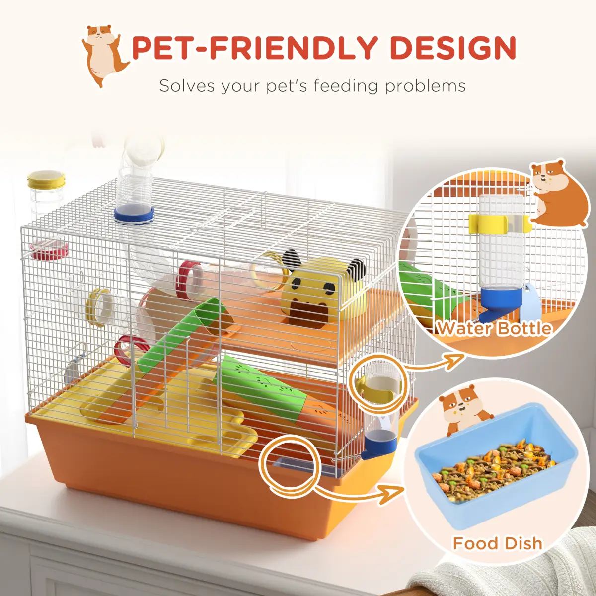PawHut PawHut Hamster Cage, 3 Tiers Gerbil Cage for Dwarf Hamsters with Tubes, Ladder - Pet Cage