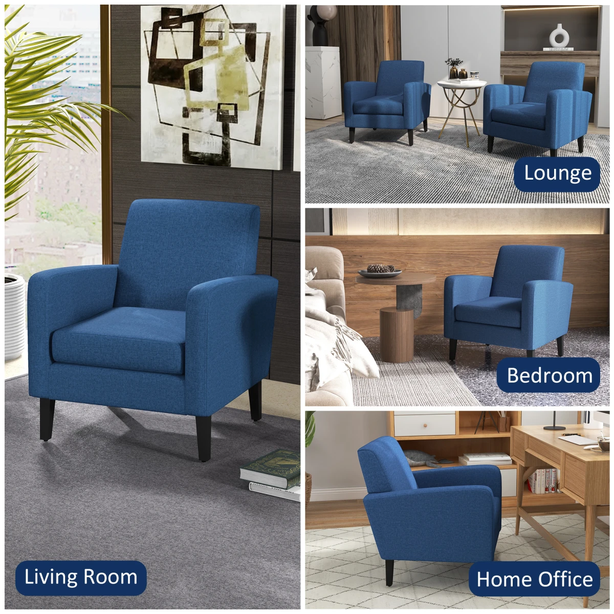 HOMCOM HOMCOM Armchair Compact With Rubber Wood Legs Bedroom Blue - Armchair