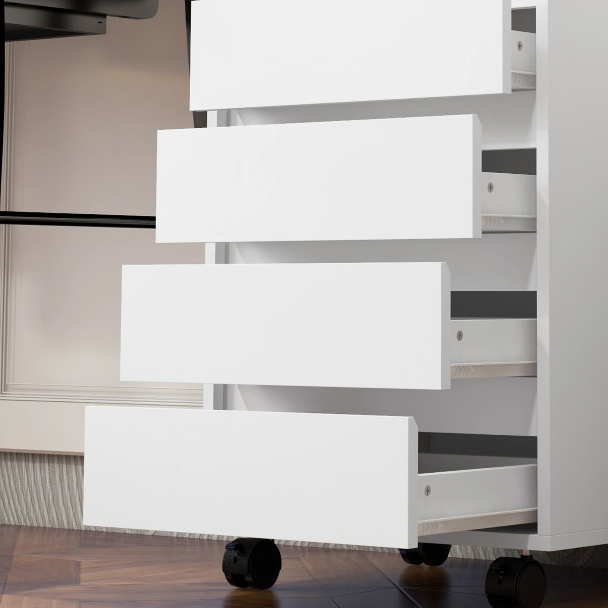 HOMCOM Versatile White Mobile Filing Cabinet Four Drawer Lockable Wheels Office Organization - Filing Cabinet