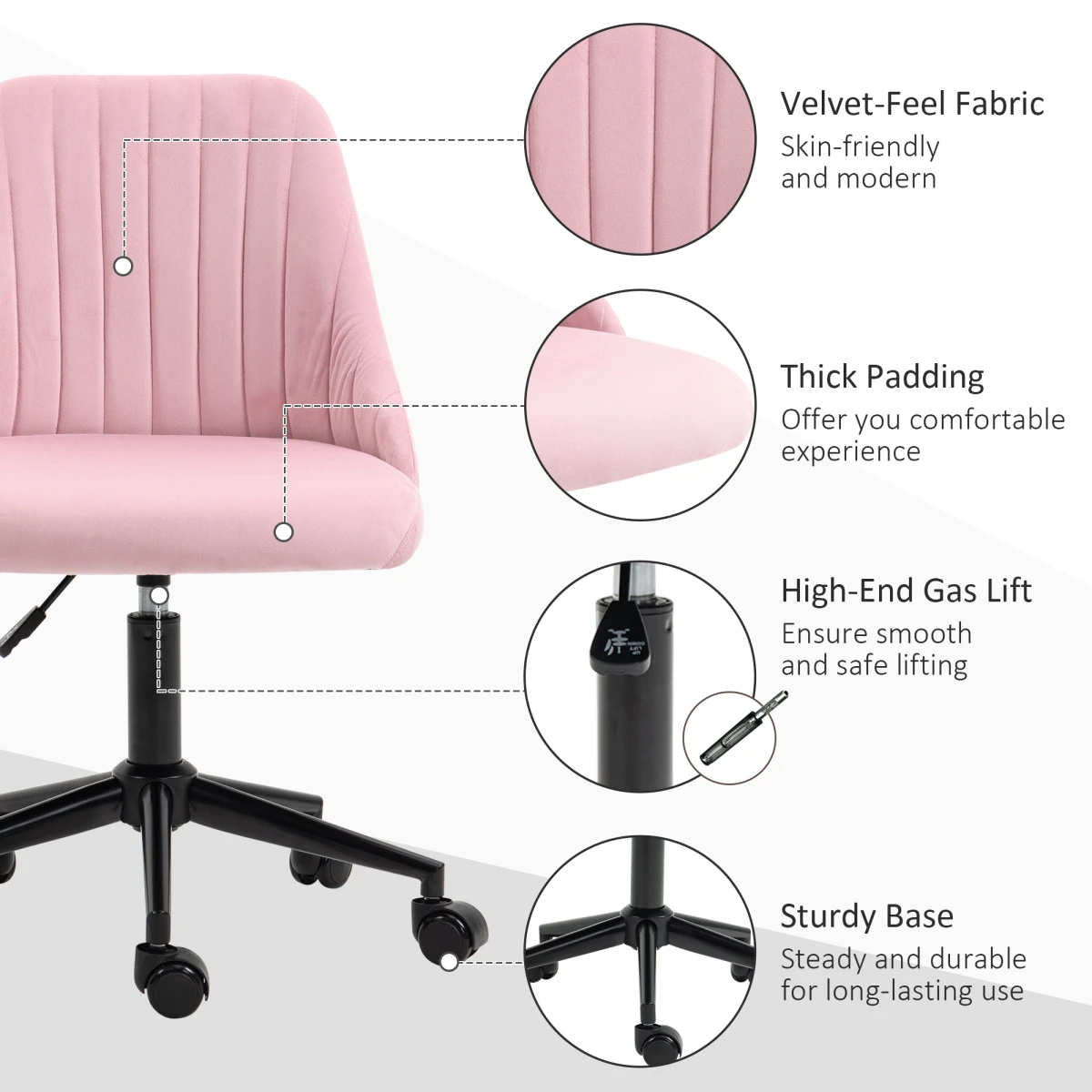 Vinsetto Velvet Chair 77-87 Adjustable Pink Work by Vinsetto