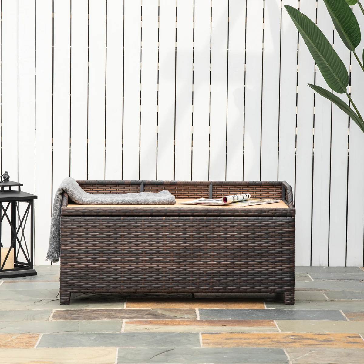 Outsunny Premium Rattan Chest 102x51x51 Waterproof Garden - Storage Box