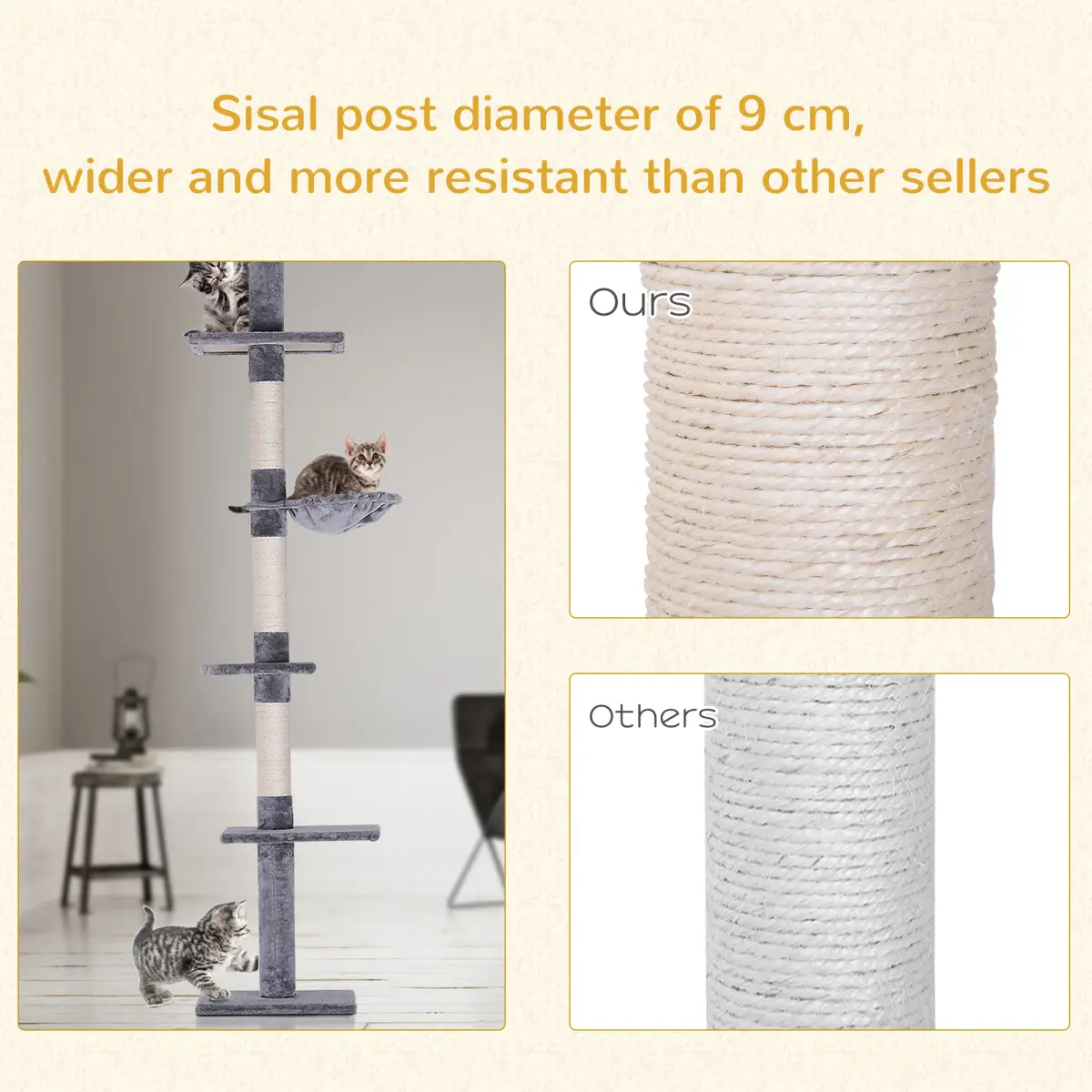 Unbranded Cat Tree Scratching 5-Tier Kitty Tower Floor to Ceiling Adjustable Pawhut - Cat Tree