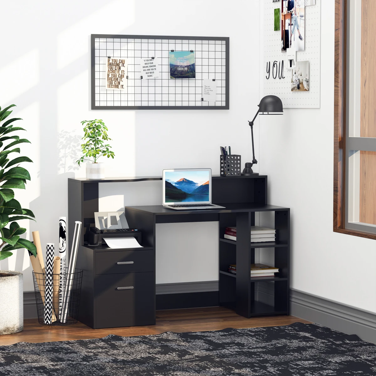 HOMCOM Desk With Shelves 3Drawer Storage Office by Unbranded
