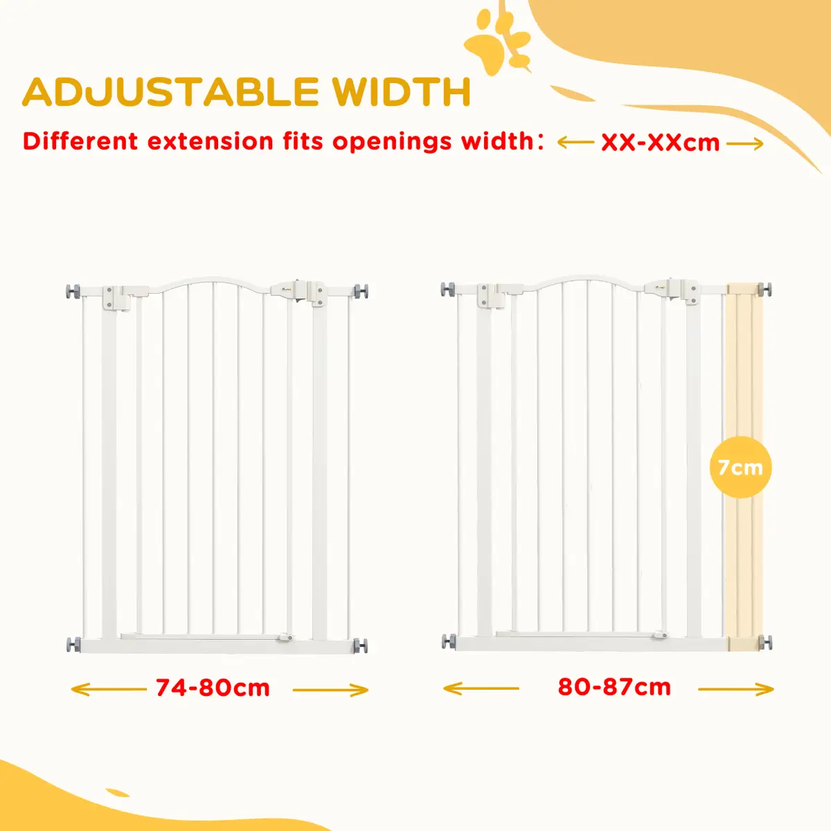 PawHut PawHut 74-87cm Adjustable Metal Pet Gate Safety Barrier w/ Auto-Close Door White - Pet Gate