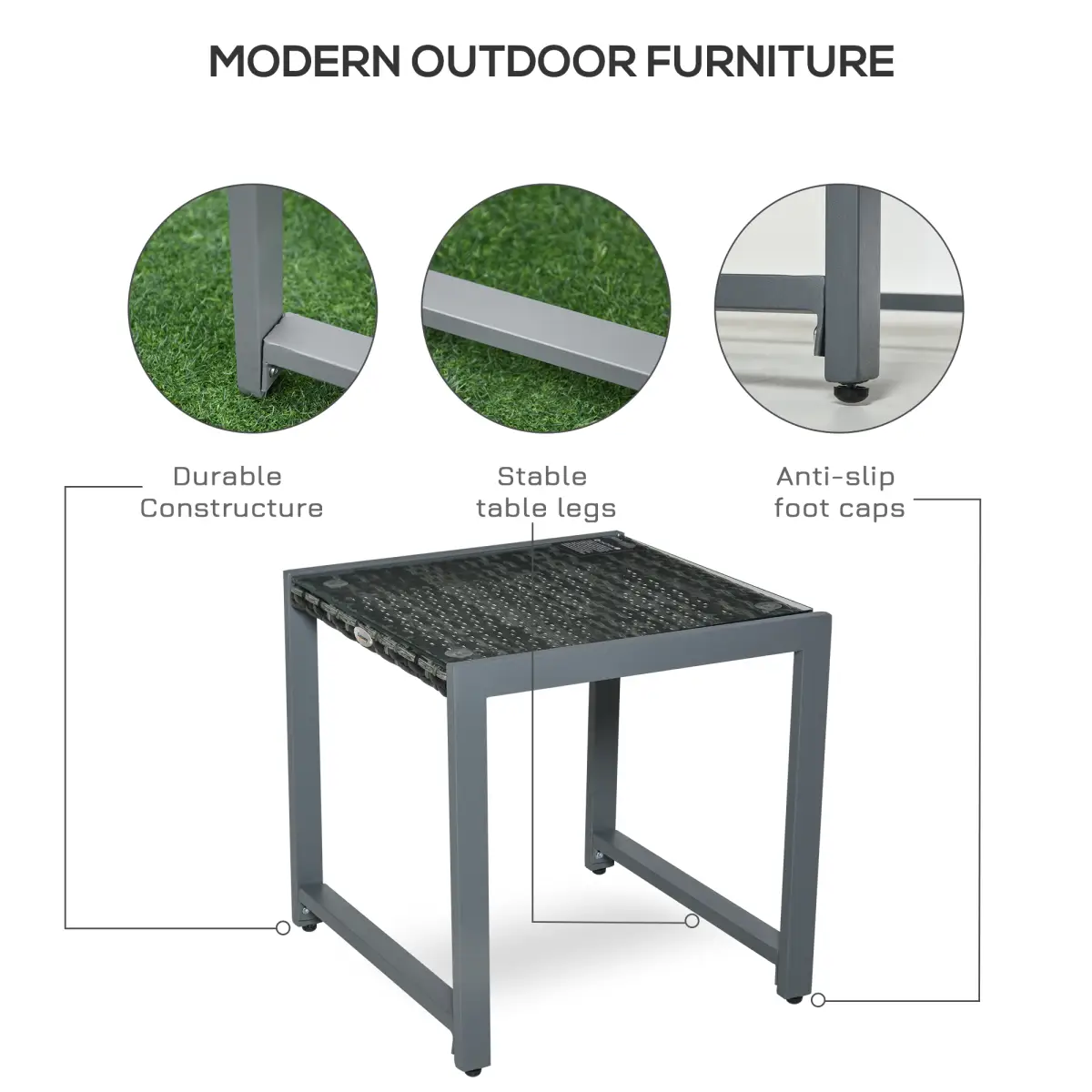 Outsunny Rattan End Table Side Coffee Desk Outdoor Patio Garden Furniture - Desk