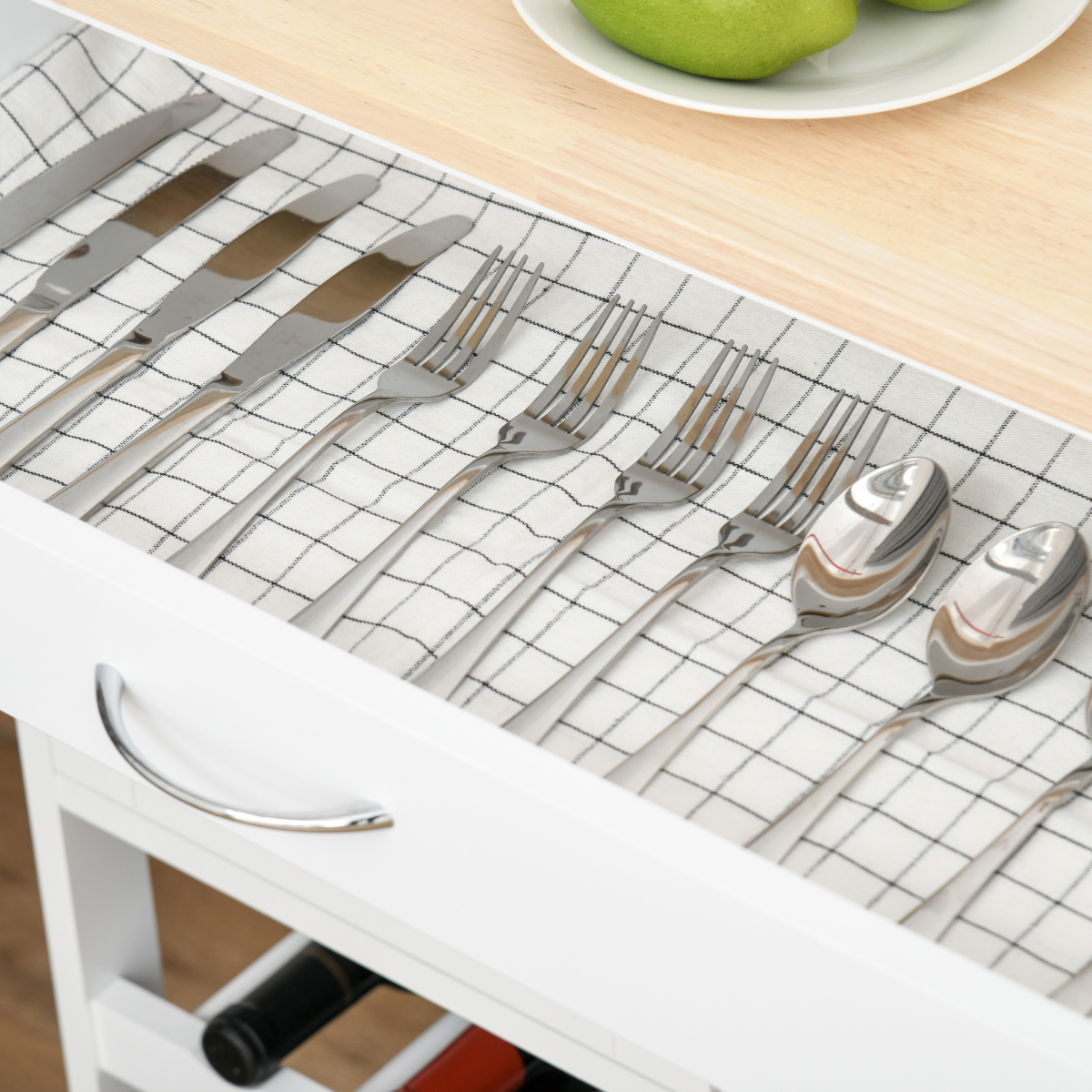 Modern Kitchen Trolley Rolling Island Storage Cart Drawer 9 Bottle Rack White - from HOMCOM