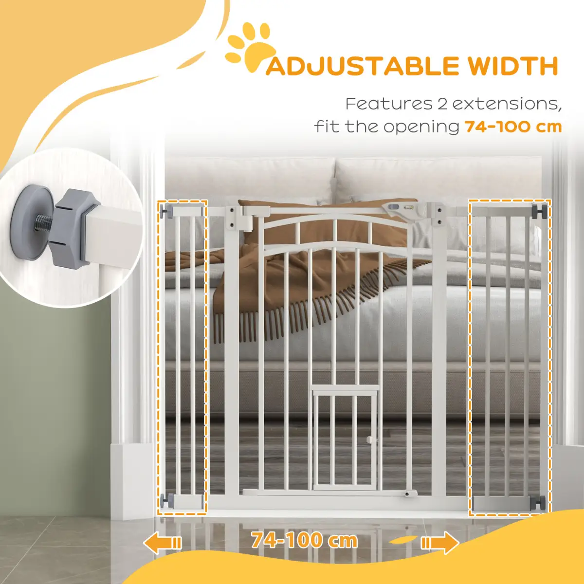 PawHut PawHut Pressure Fit Safety Gate, Dog Gate w/ Small Cat Door, 74-100cm Openings - Pet Gate