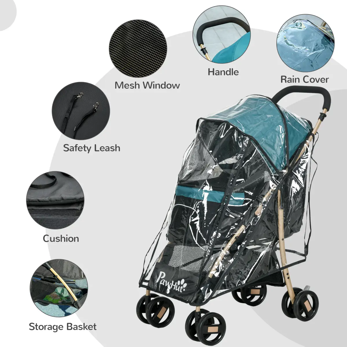 PawHut PawHut Pet Stroller for XS and S Dogs with Rain Cover - Dark Green - Pet Carrier