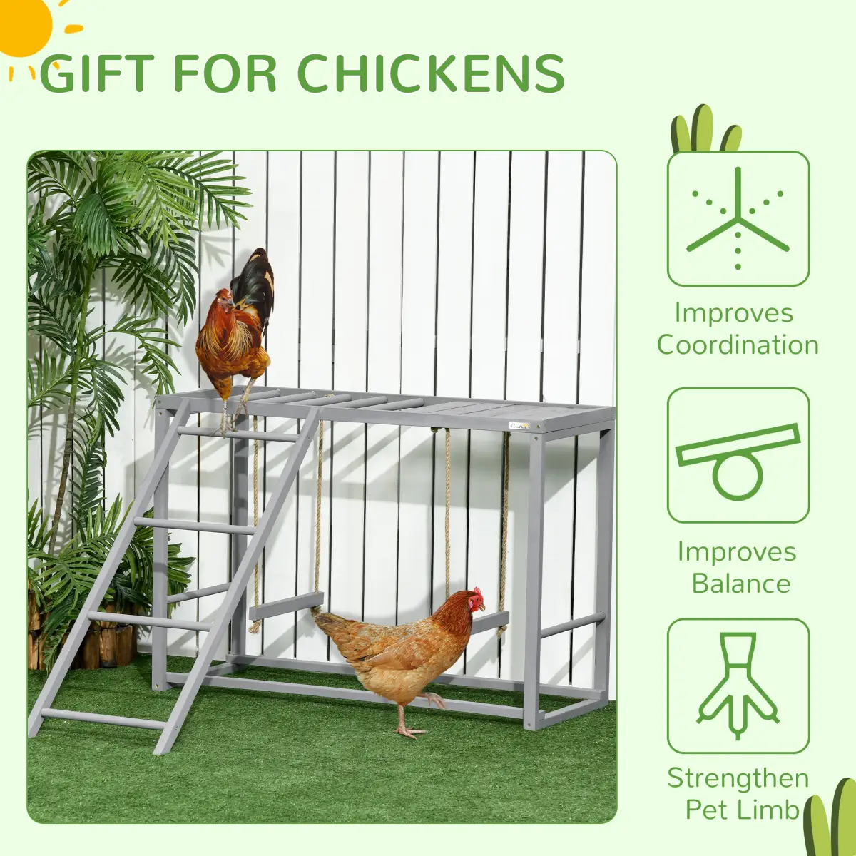 PawHut PawHut Chicken Activity Play Chicken Coop with Swing Set for 3-4 Birds, Grey - Chicken Coop