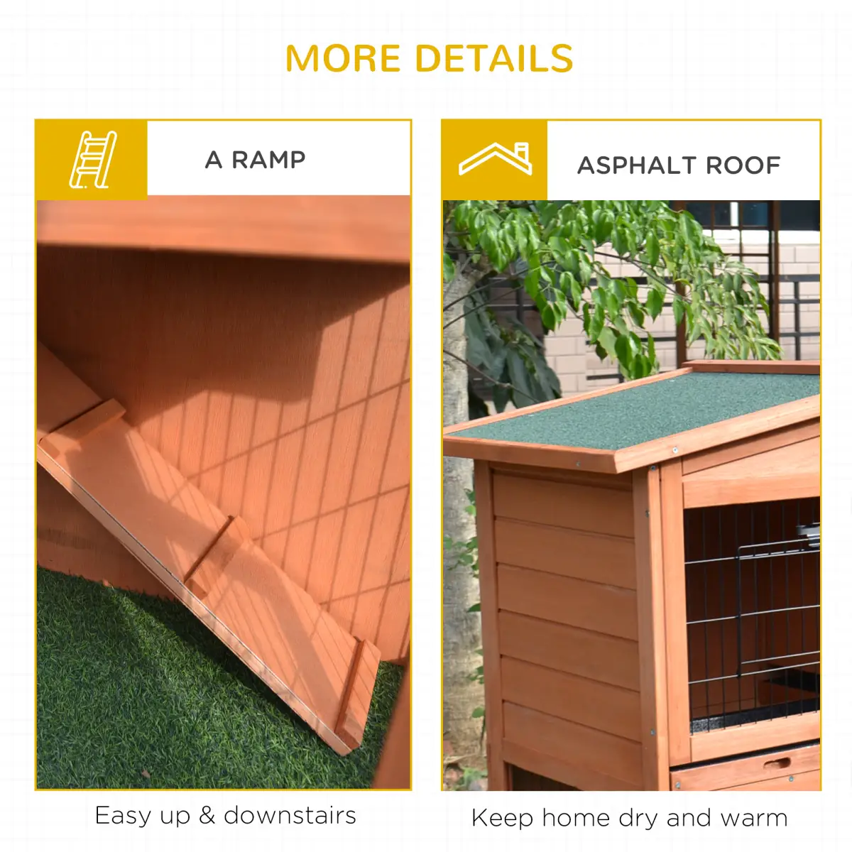 Pawhut A-Frame Wood Wooden Rabbit Hutch Small Animal House Pet Cage Chicken Coop - Rabbit Hutch