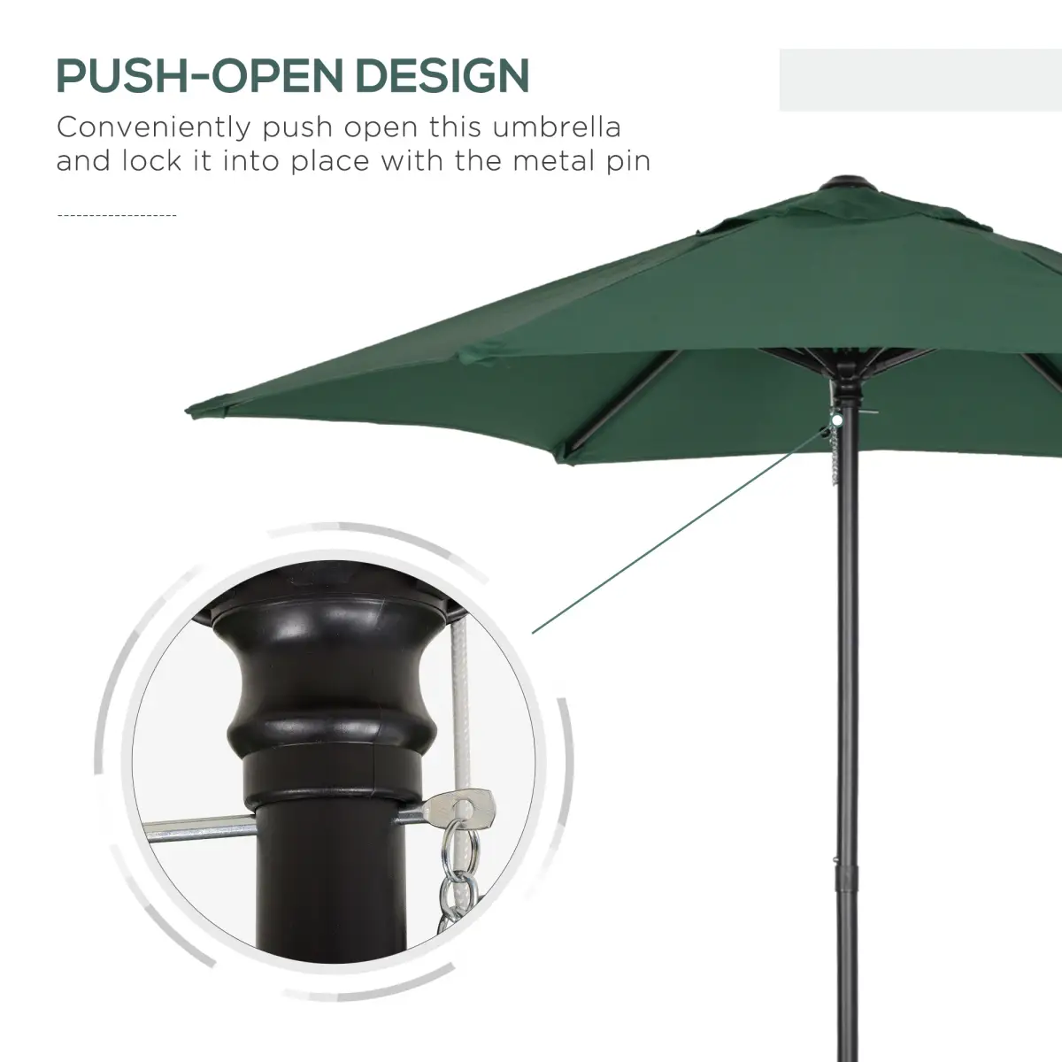 Outsunny 1.96m Parasol Patio Umbrella, Green - Parasol