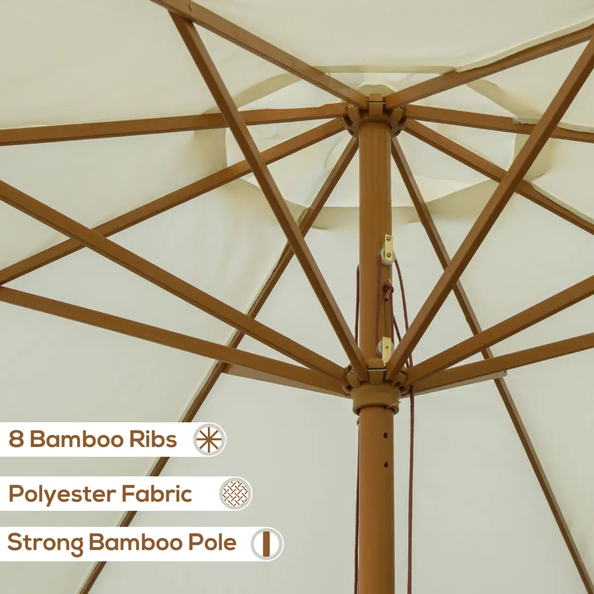 Outsunny Outsunny Garden Parasol Patio Umbrella with Ruffles and Wooden Pole Beige - Parasol