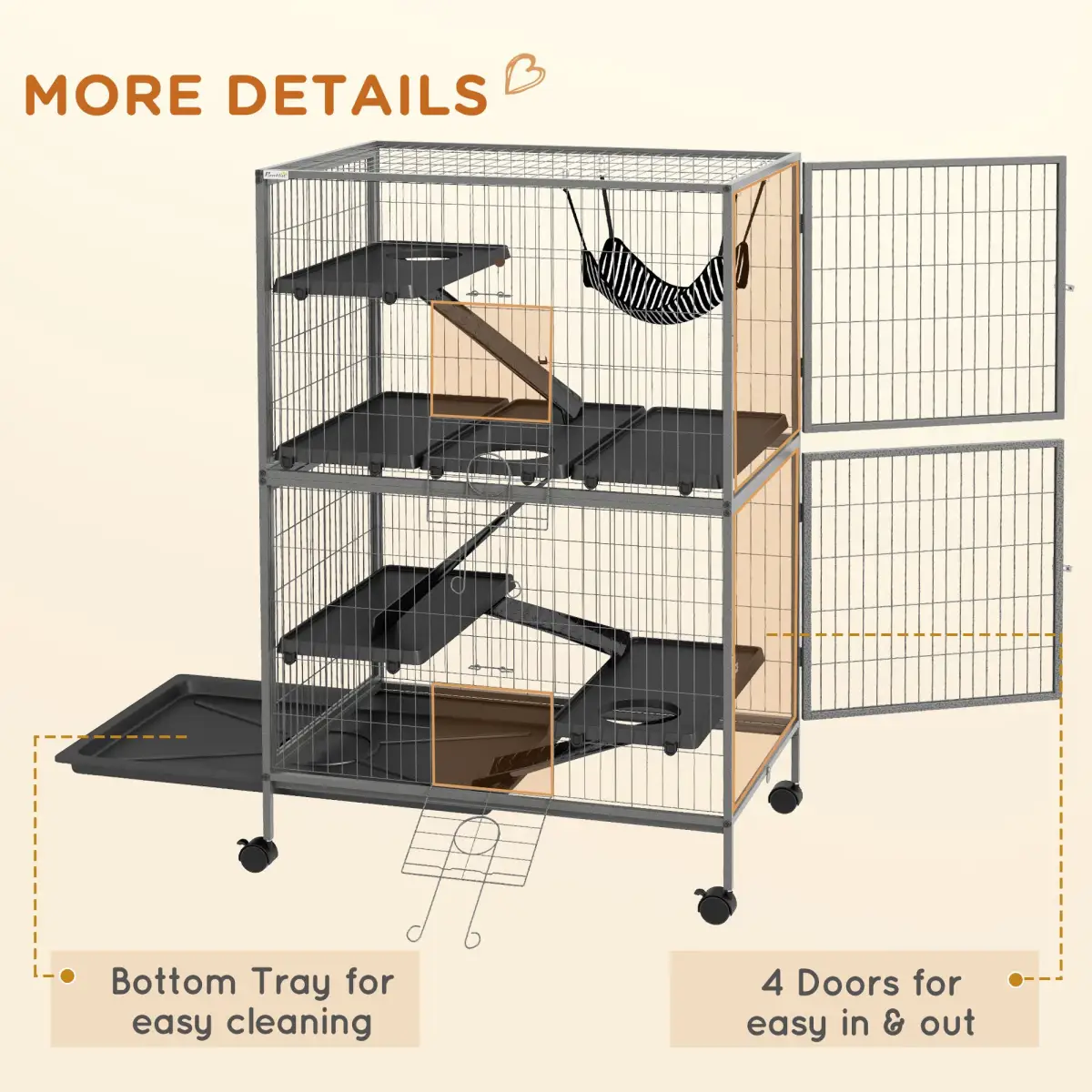 PawHut PawHut Small Animal Cages for Chinchilla Ferret Kitten on Wheels W/ Hammock Tray - Pet Cage