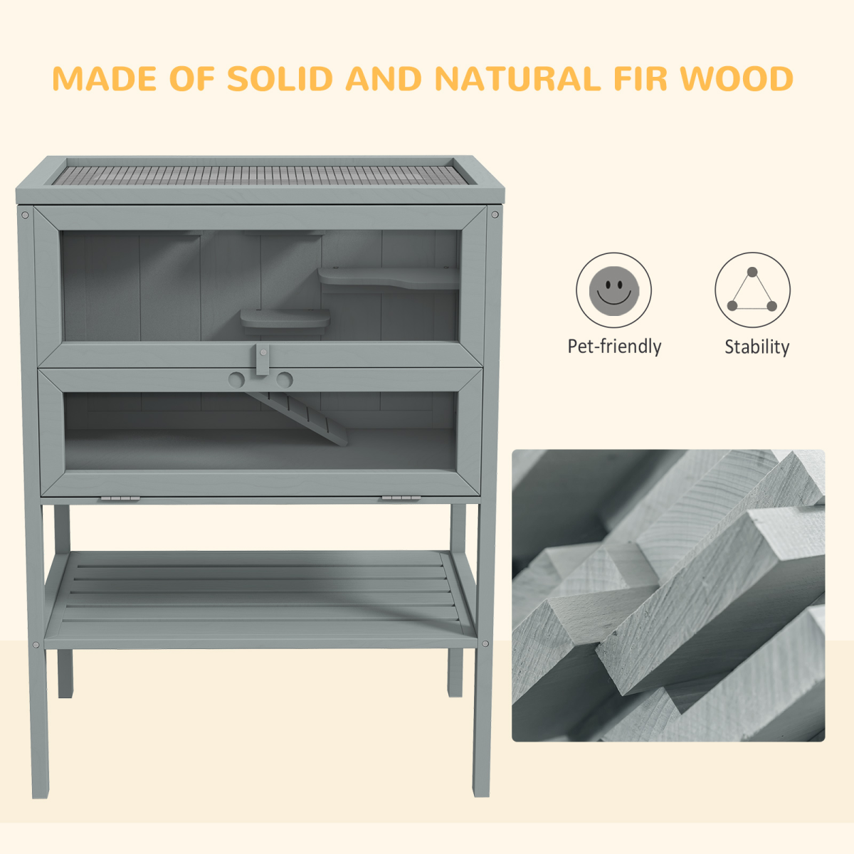 PawHut Wooden Hamster Cage w/ Storage Shelf, Openable Top for Gerbils, Grey - from PawHut