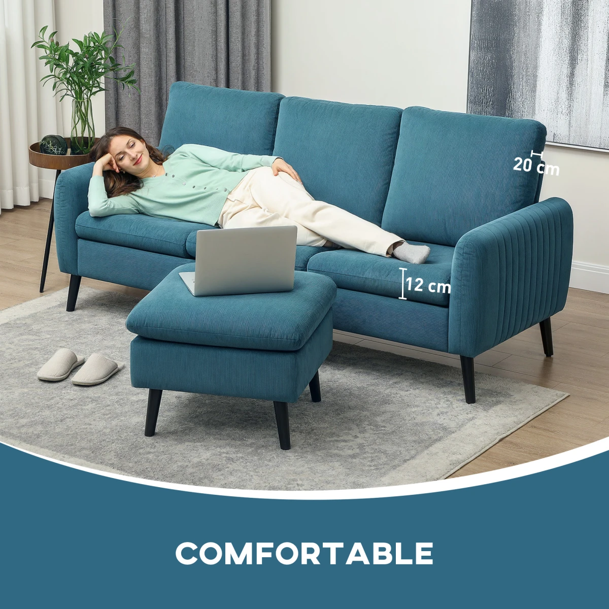 HOMCOM Corner Sofa Three Seater Corduroy Fabric For Home by HOMCOM