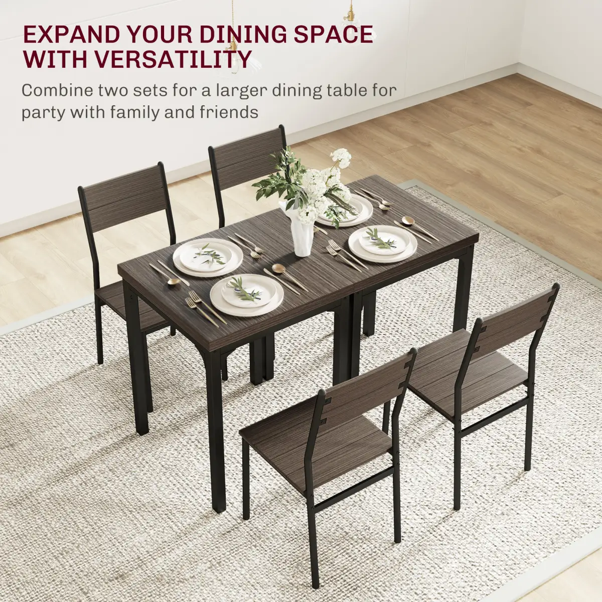HOMCOM HOMCOM 3 Pcs Compact Dining Table 2 Chairs Set Grey Wood Grain - Dining Set